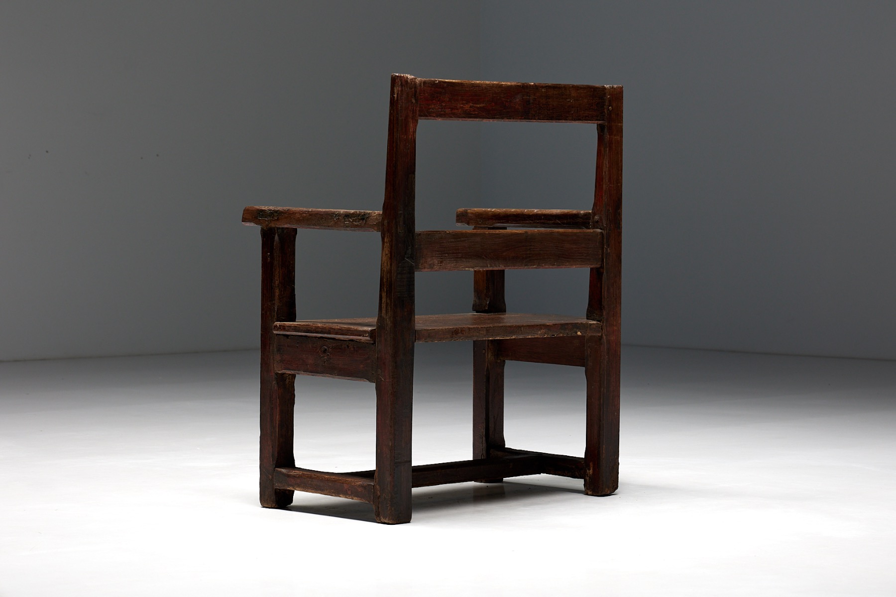 Primitive wooden bench in naive folk style