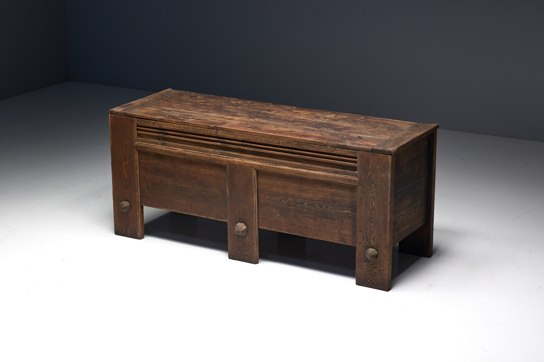 19th century Alpine storage chest in solid wood