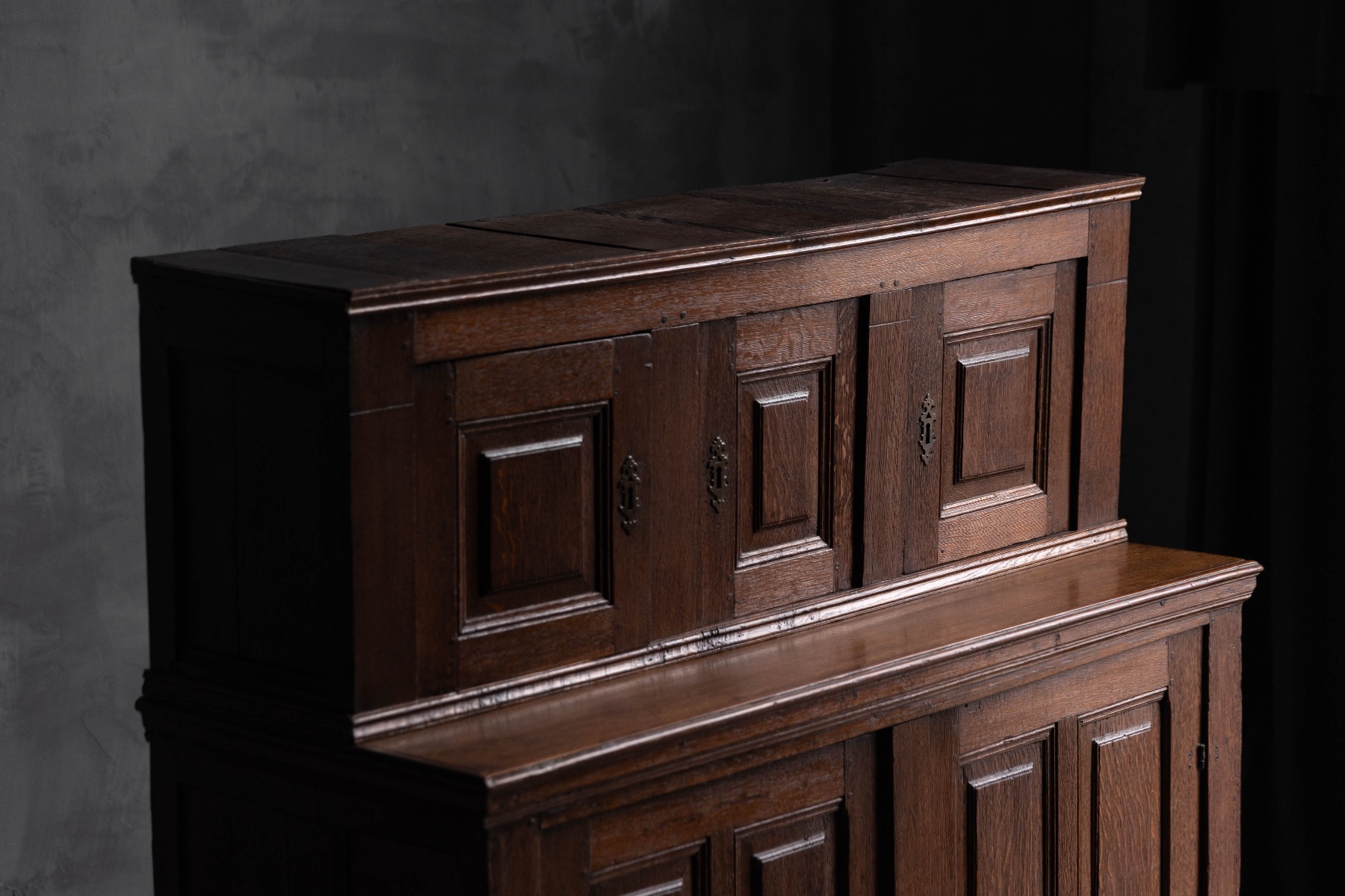 Rustic antique oak cabinet with deep aged patina