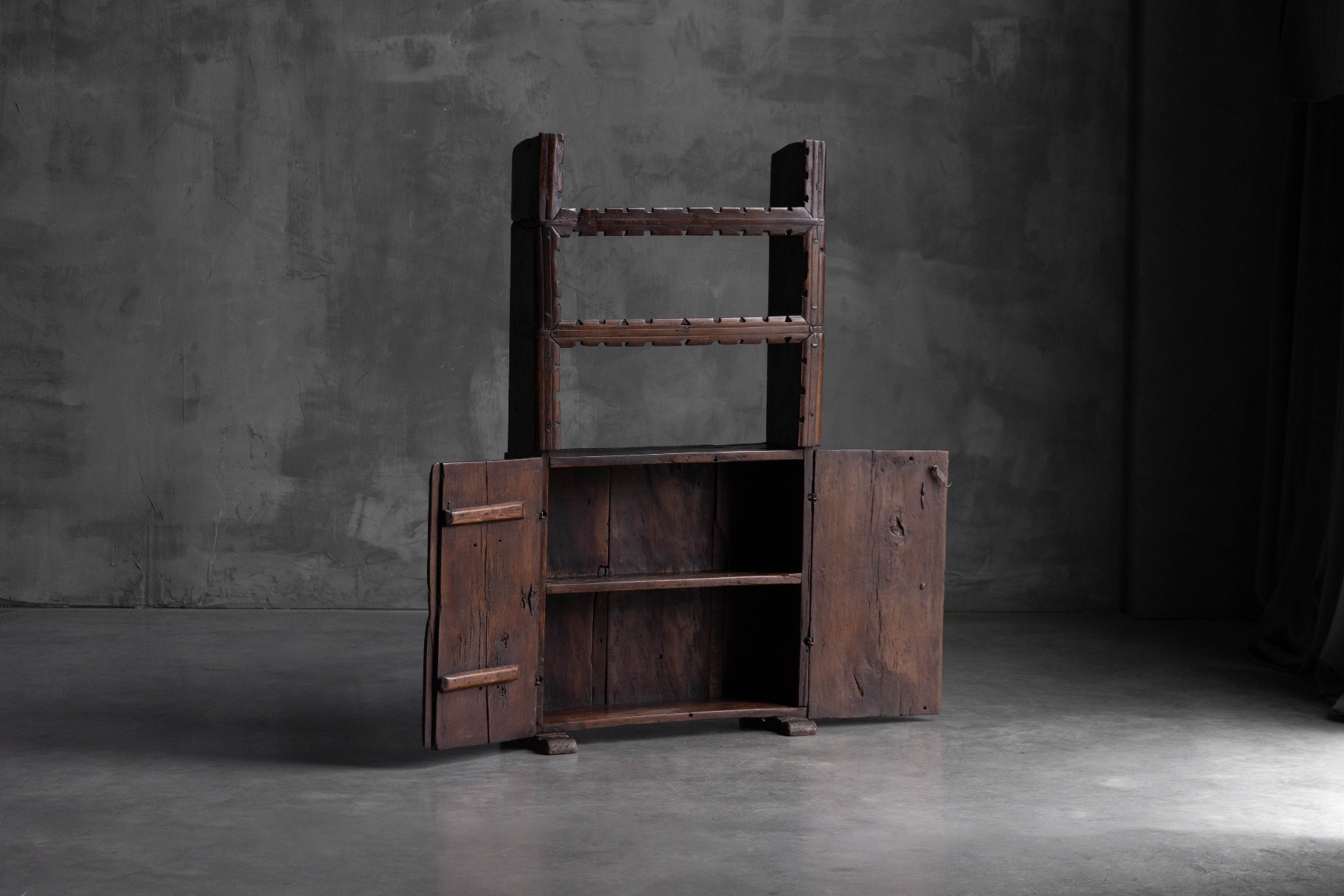 Rustic art populaire cabinet with natural aged patina