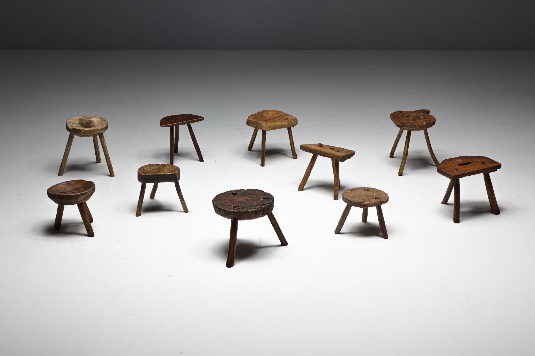 Rustic farmhouse stools crafted in the 1800s