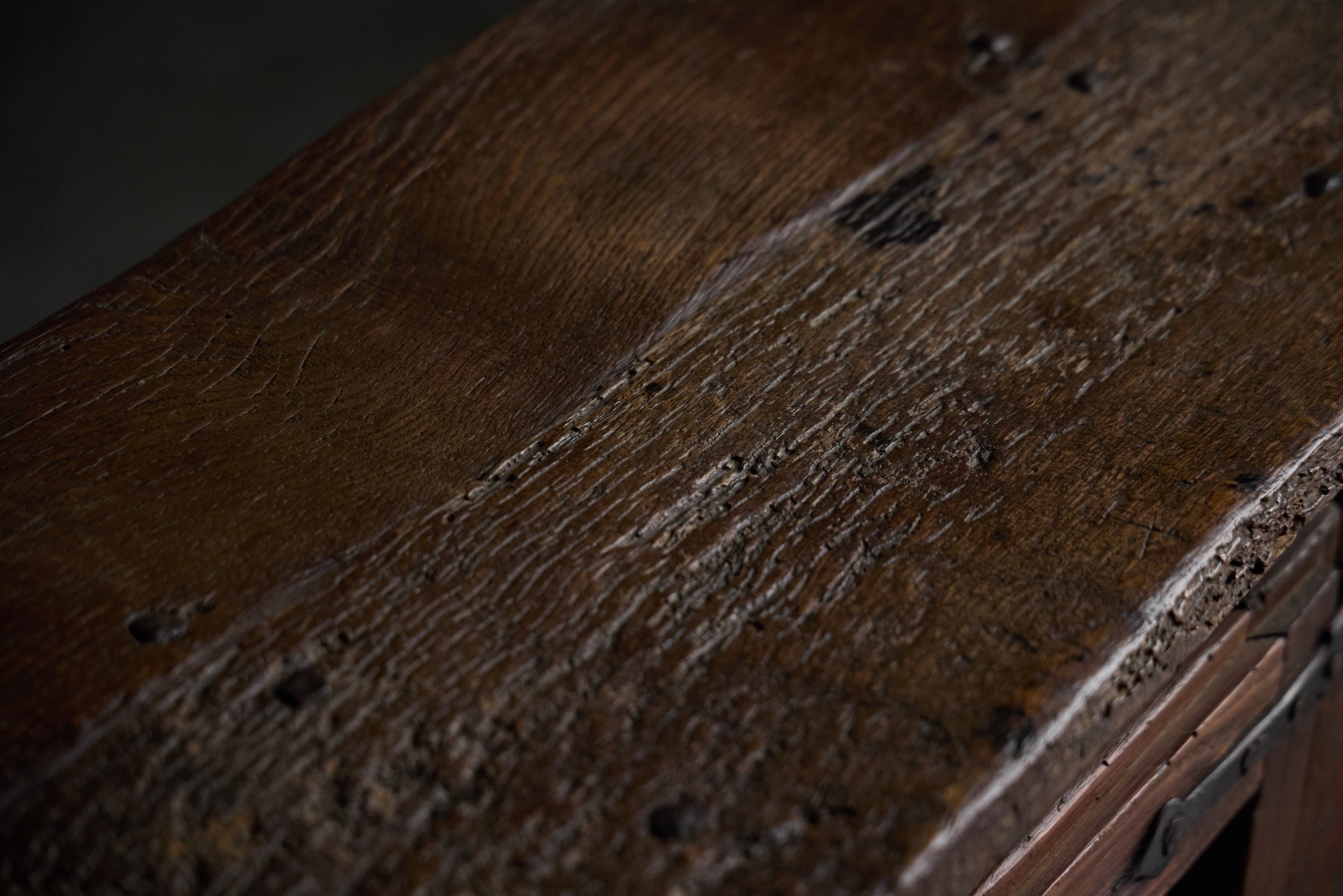 Rustic oak storage cabinet made of solid wood from the late 1800s