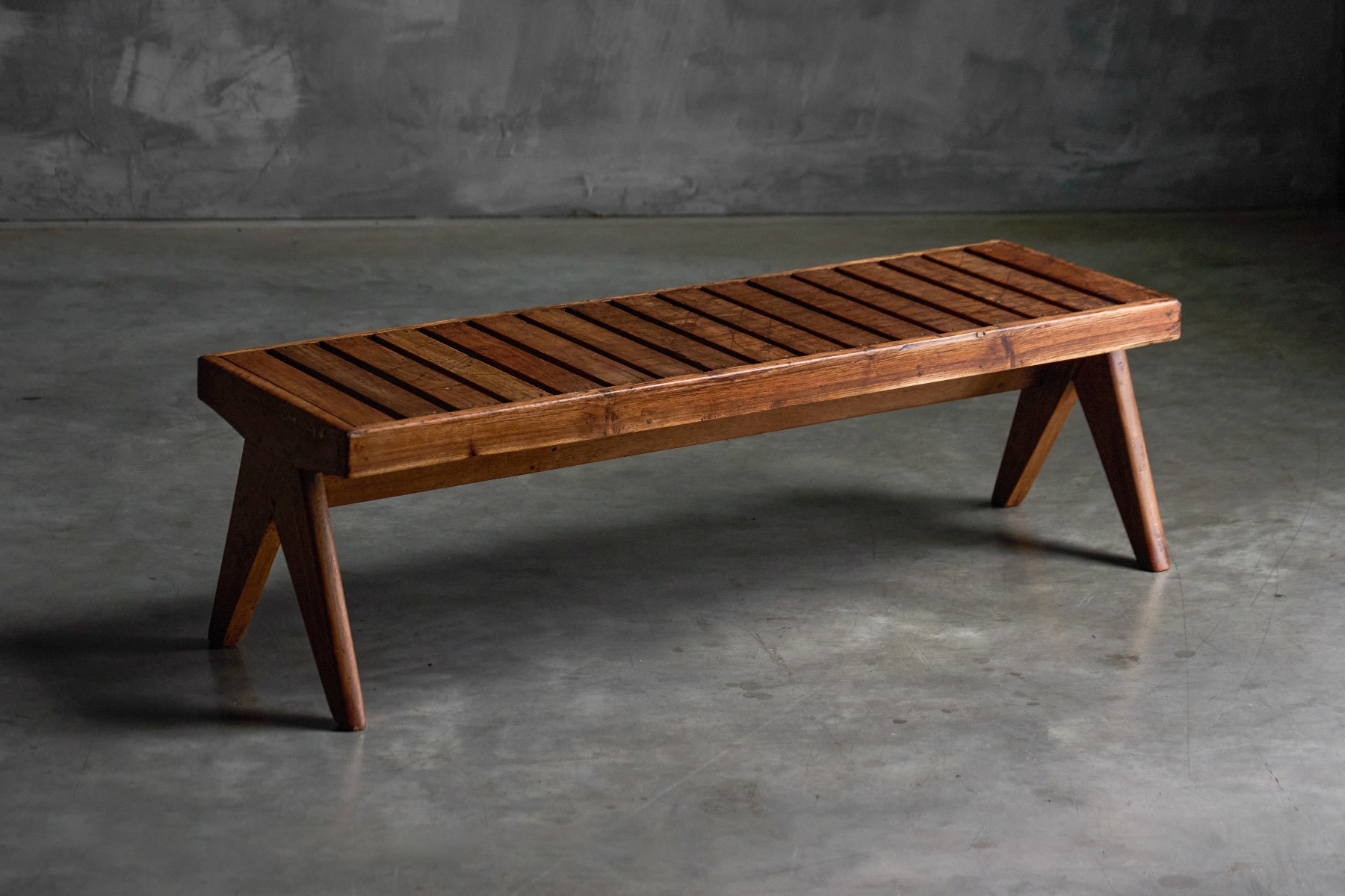 Mid century modern teak slatted bench by Pierre Jeanneret