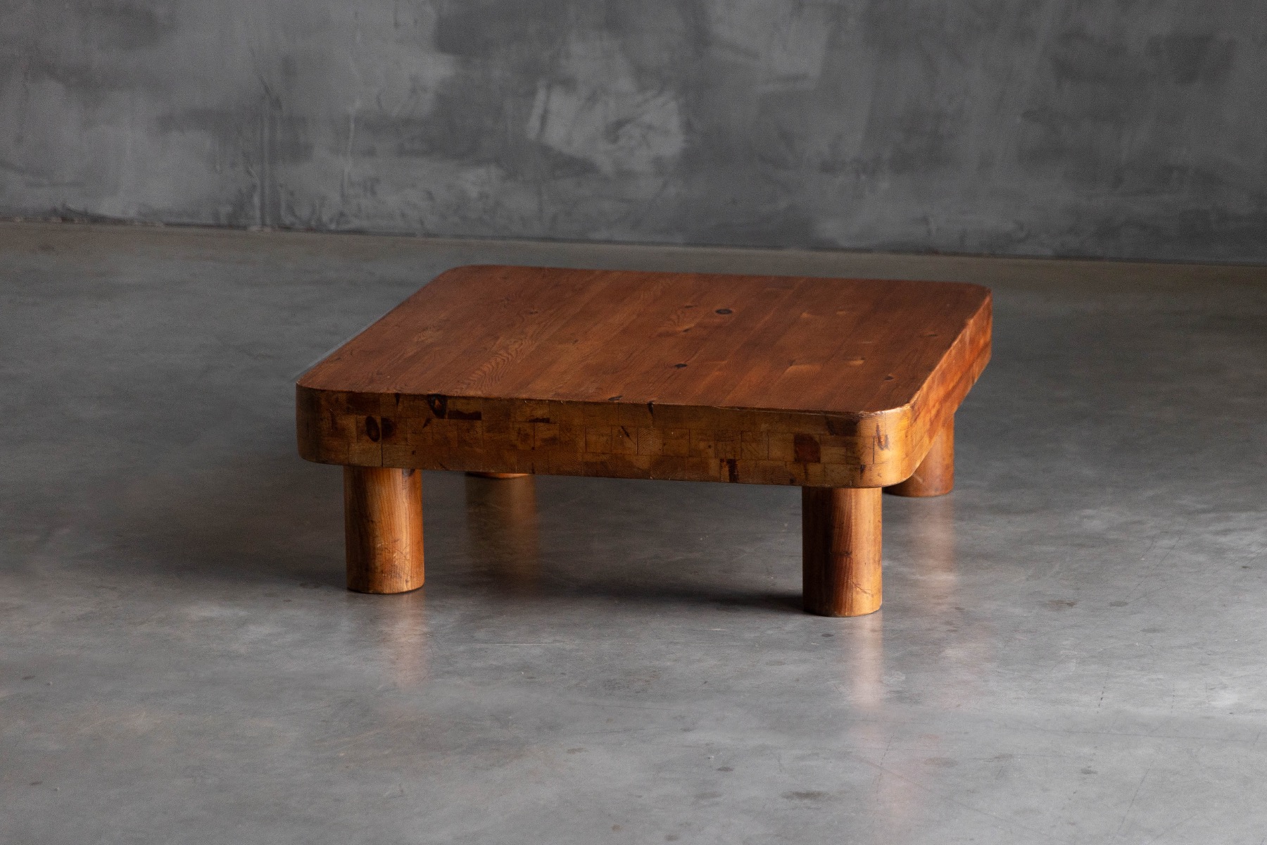 Solid pine brutalist coffee table with low profile