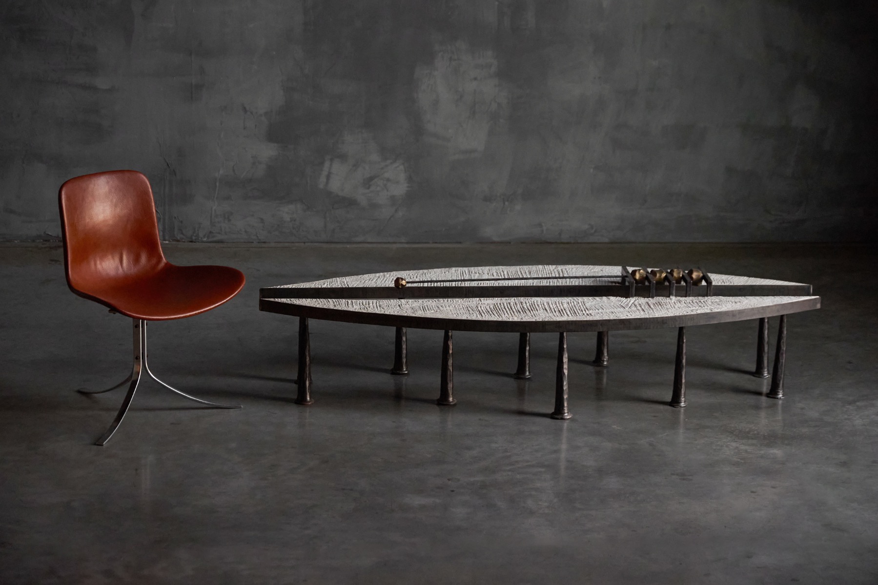 Steel and stone coffee table in brutalist style by Thomas Serruys