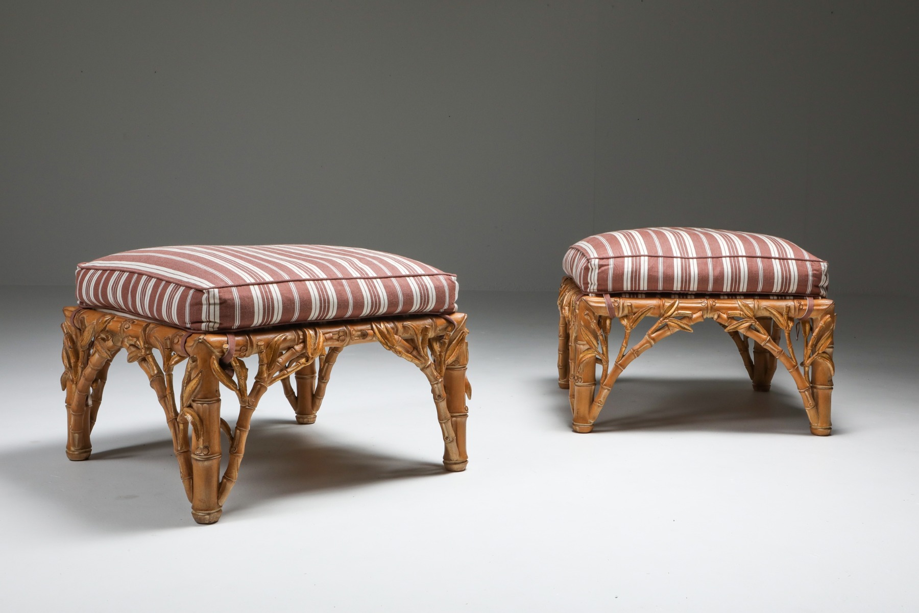 Vintage bamboo ottomans by Arpex from the 1970s