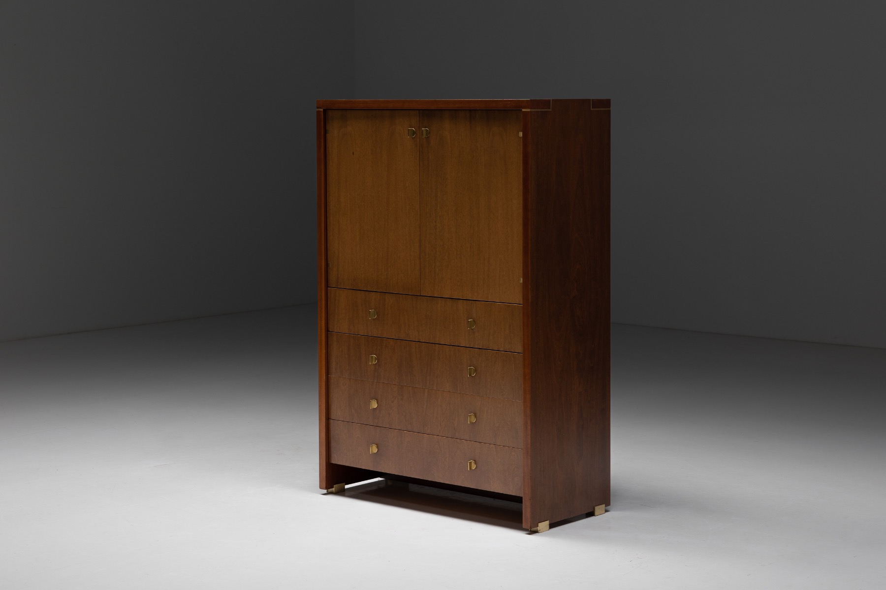 Vintage Pierre Balmain cabinet from the 1980s in walnut and brass