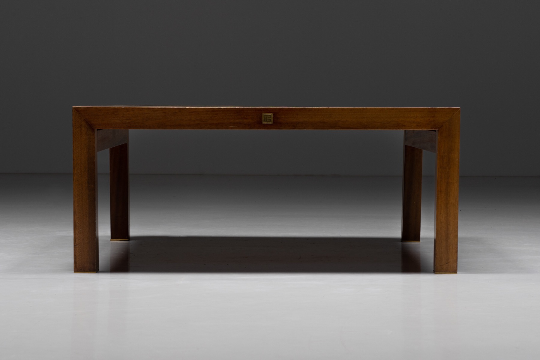 Vintage Pierre Balmain coffee table from the 1980s in walnut and brass
