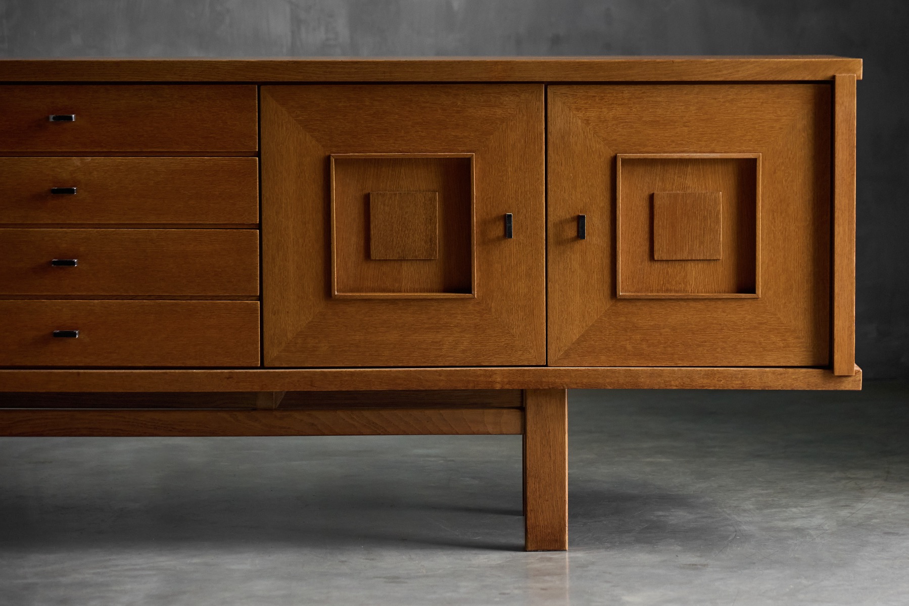 Vintage brutalist buffet crafted in solid oak
