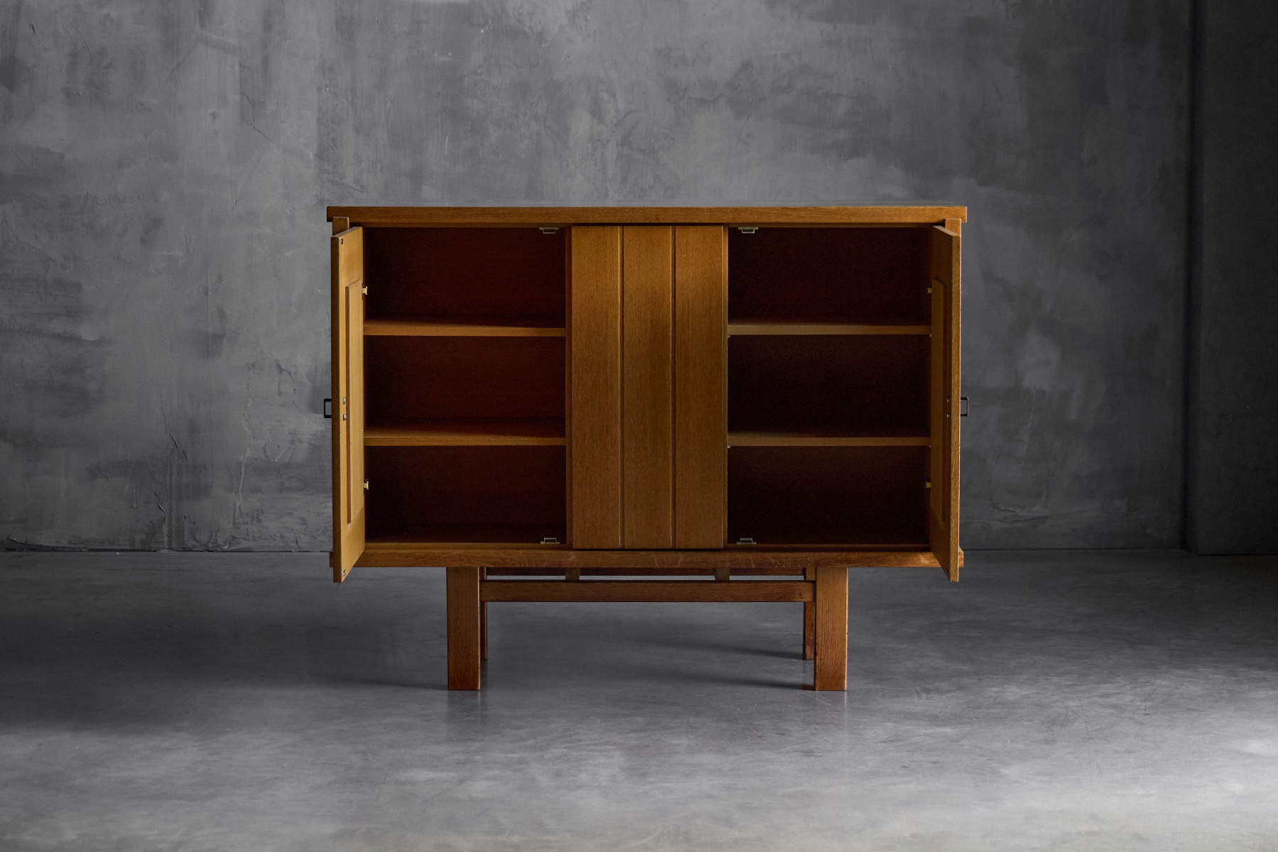 Vintage brutalist oak cabinet with strong proportions