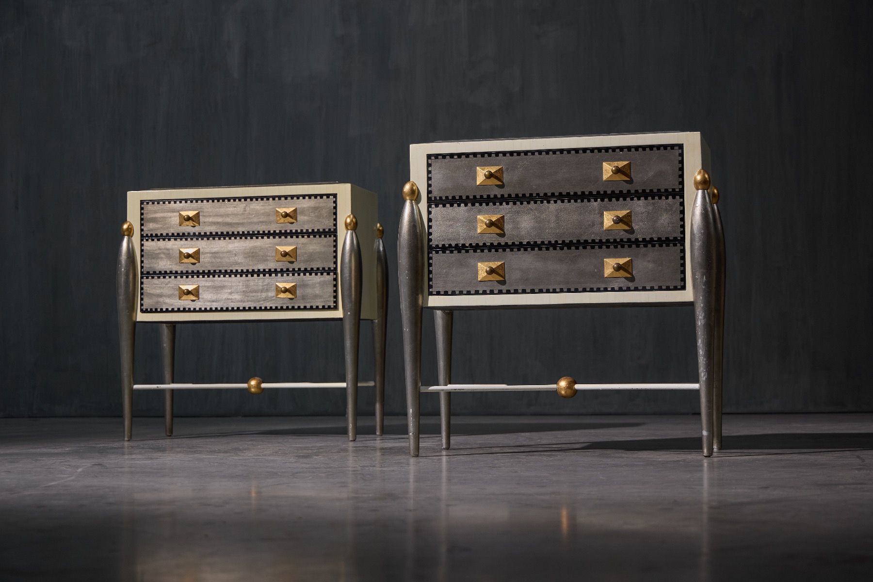 Vintage Hollywood Regency storage cabinets with drawers