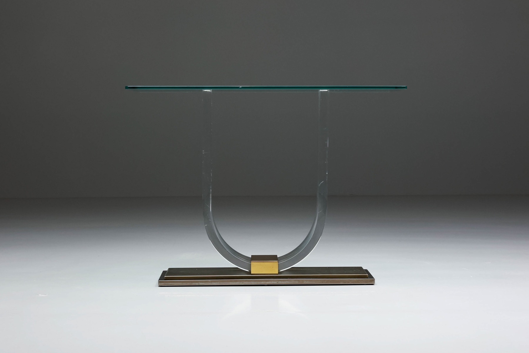 Vintage lucite and brass console table for Belgo Chrome from the 1970s