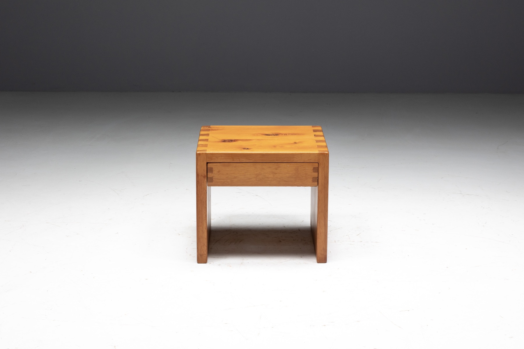 Vintage pine bedside table in Charlotte Perriand style from the 1960s