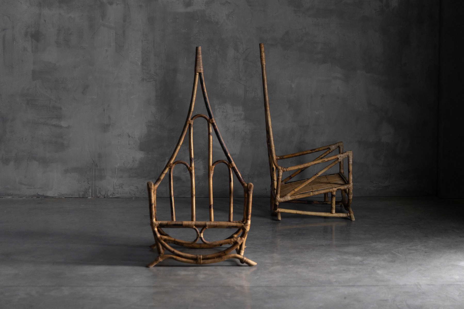 Vintage sculptural lounge chair crafted from bamboo