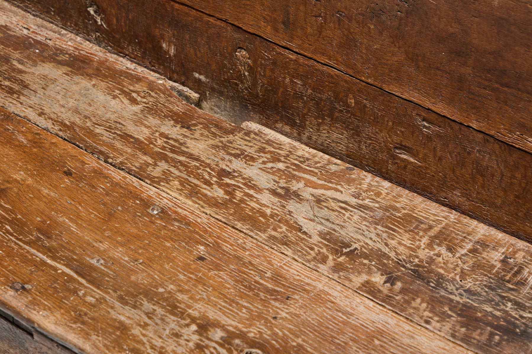 Weathered solid wood country bench 19th century