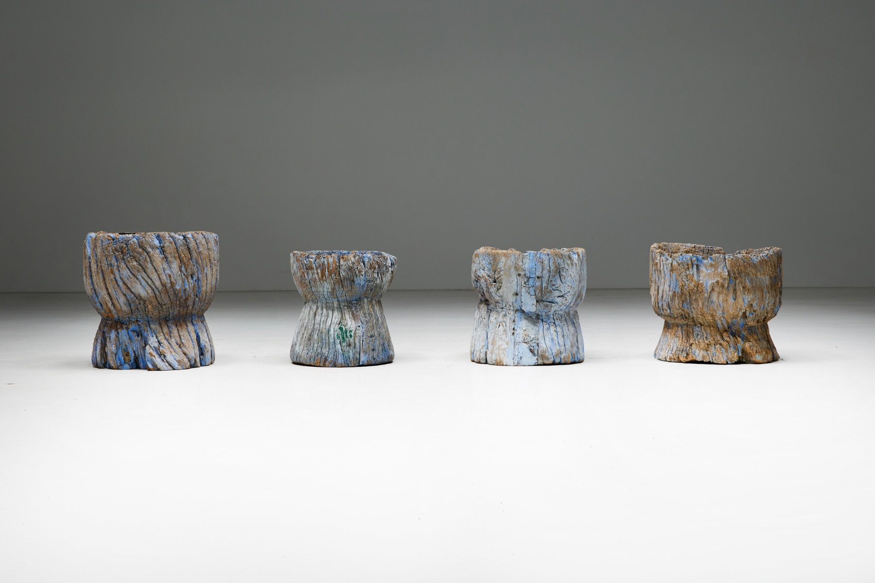 Rustic Brutalist Wooden Mortars - 20th Century