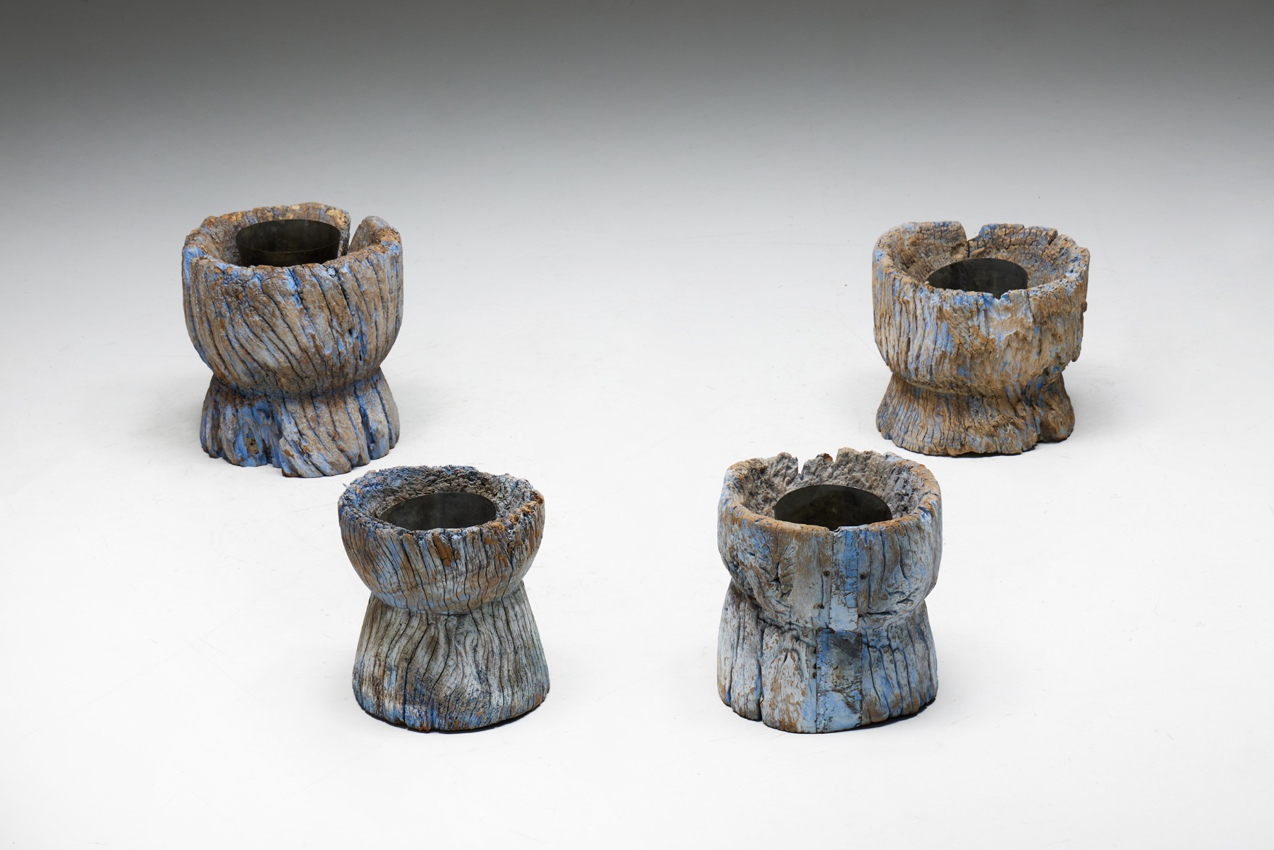 Rustic Brutalist Wooden Mortars - 20th Century