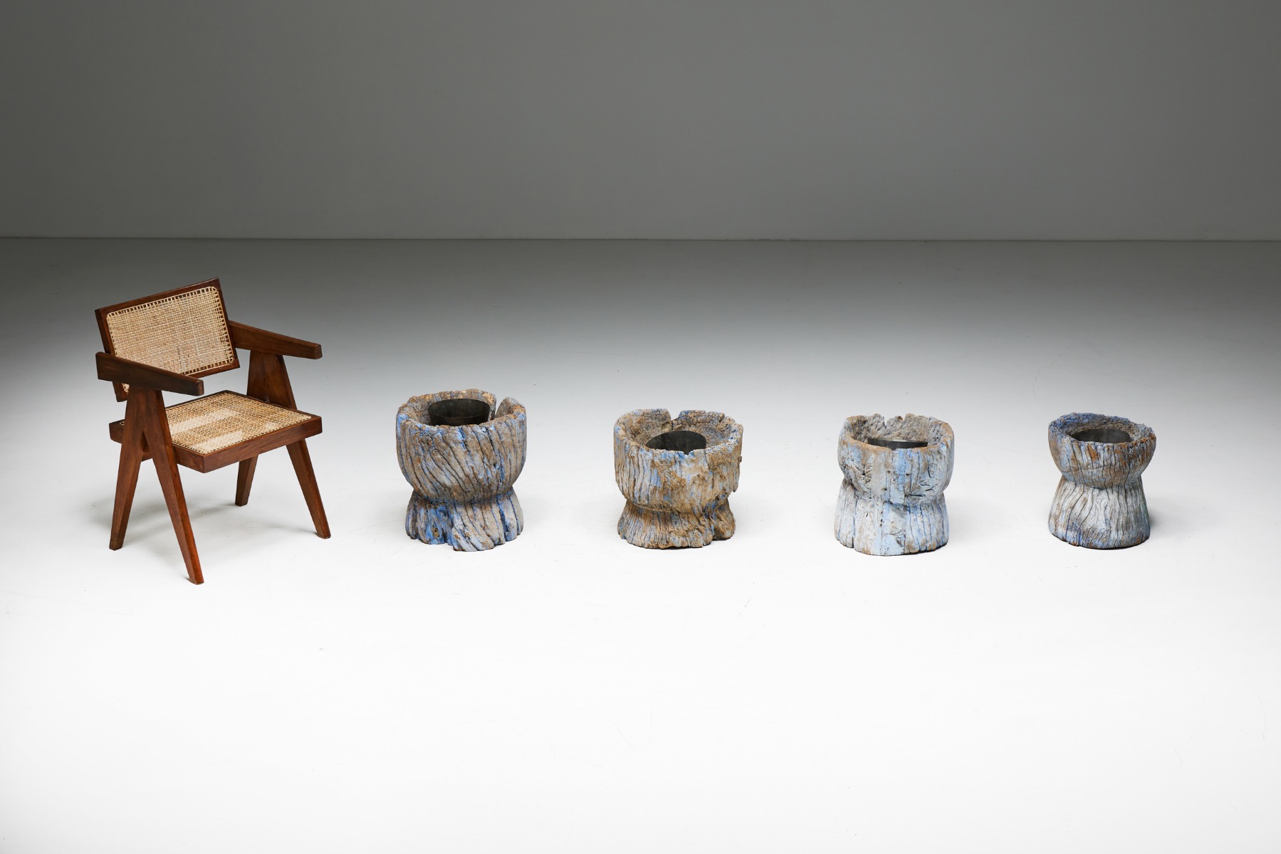 Rustic Brutalist Wooden Mortars - 20th Century