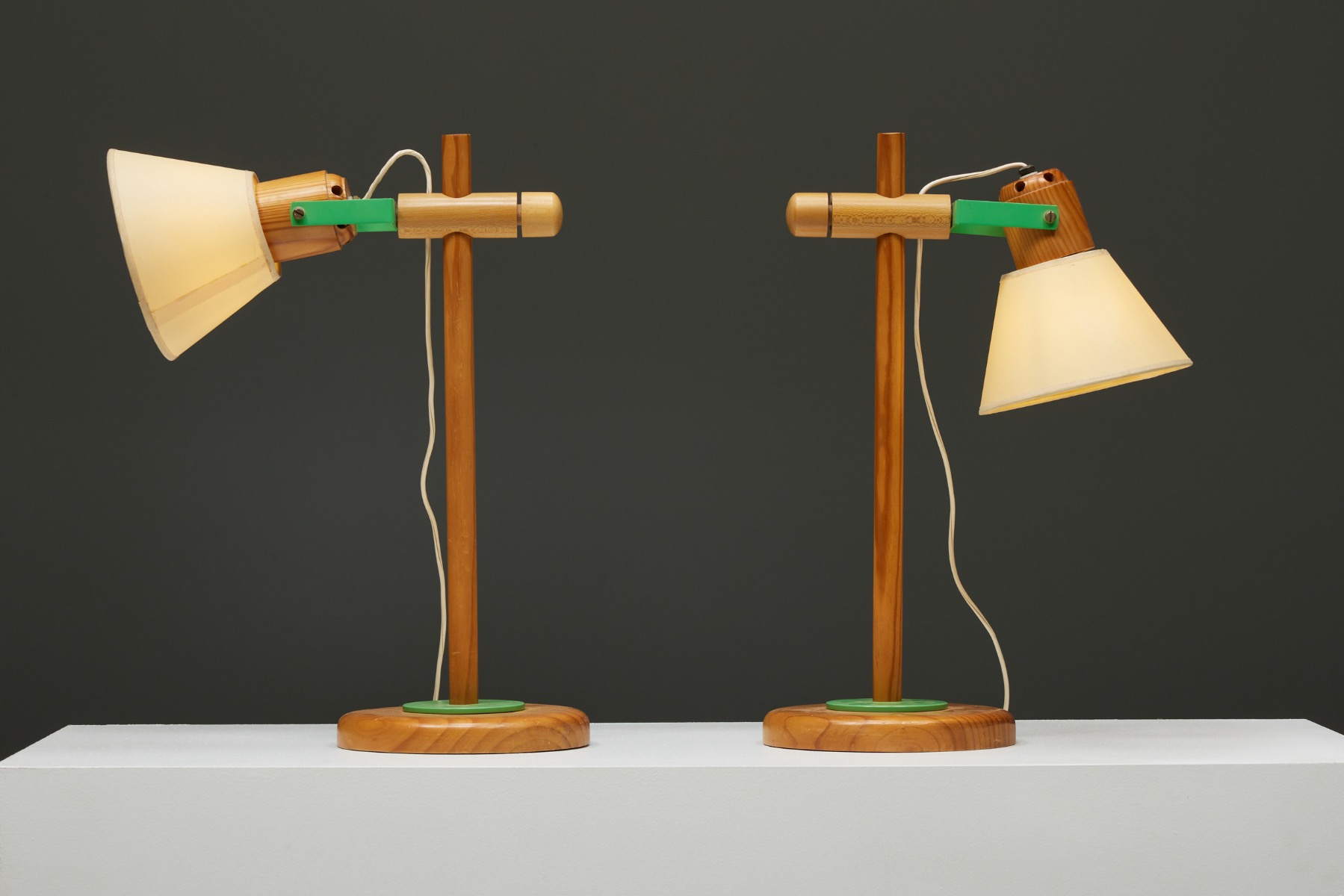 Mid-Century Pine Wood Desk Lamps - 1980s