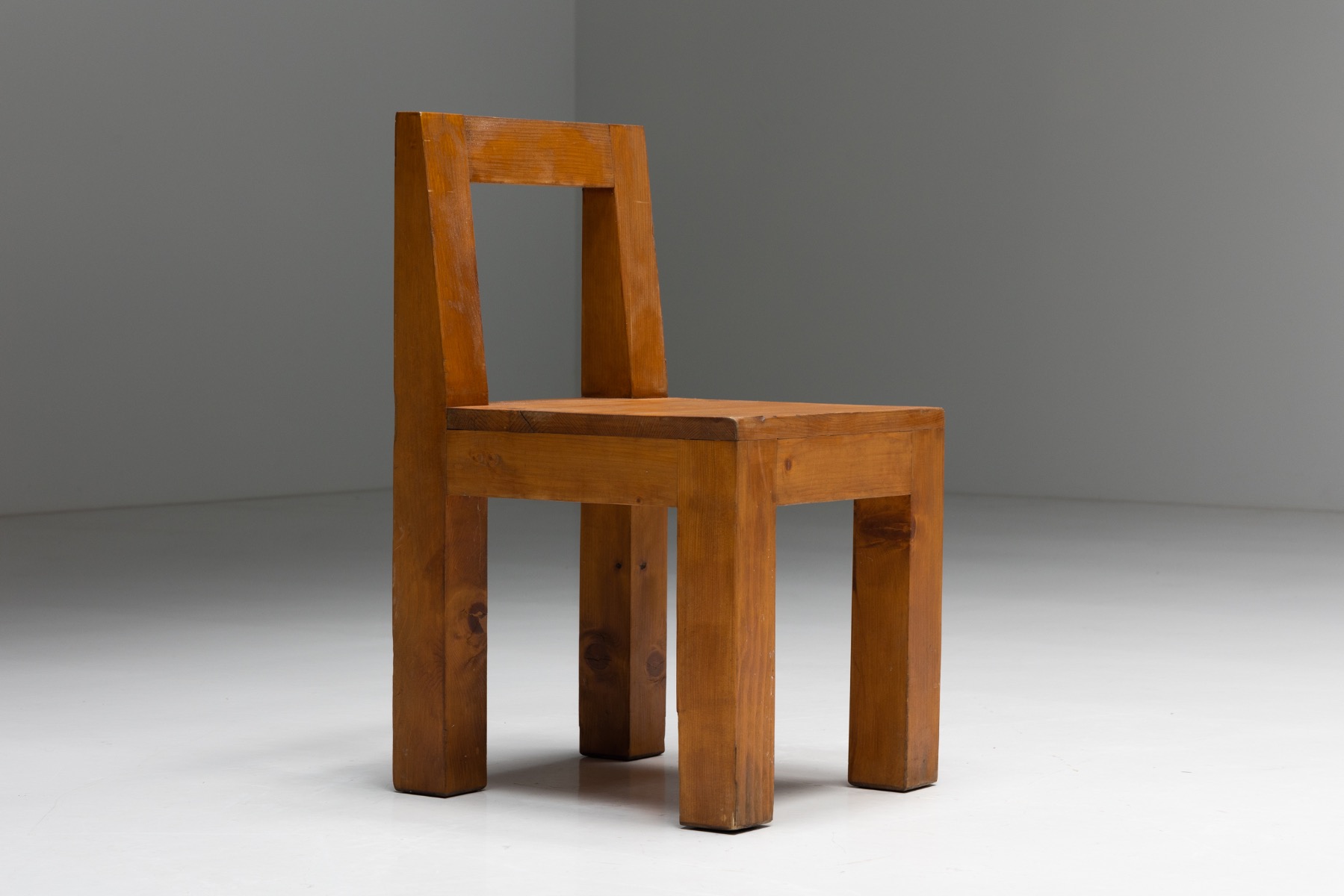 Brutalist Chairs in Solid Pinewood - 1970s