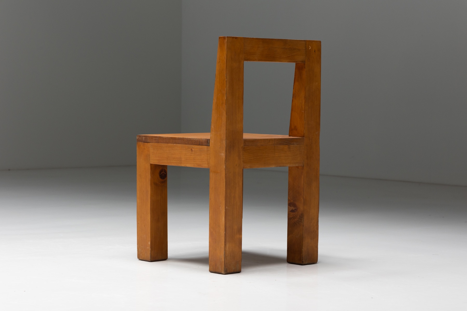 Brutalist Chairs in Solid Pinewood - 1970s