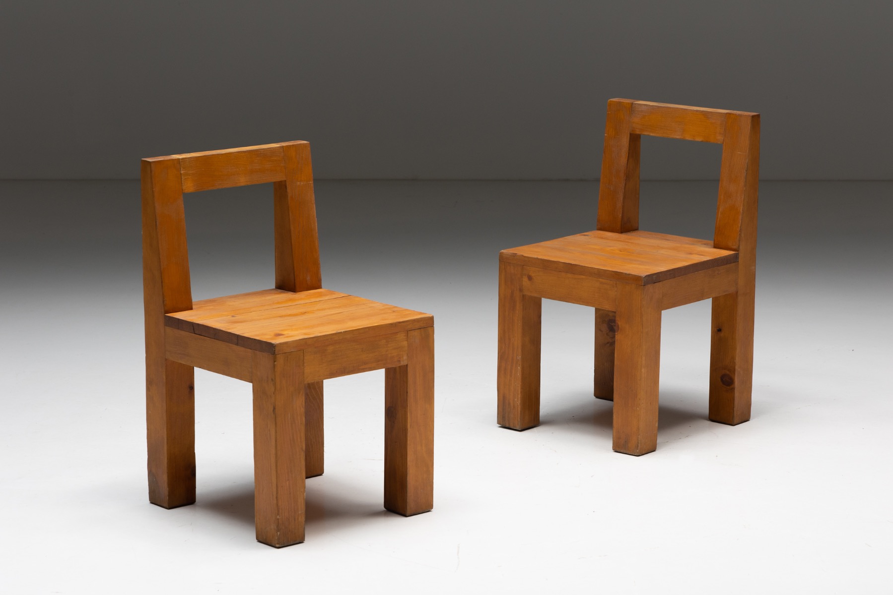 Brutalist Chairs in Solid Pinewood - 1970s