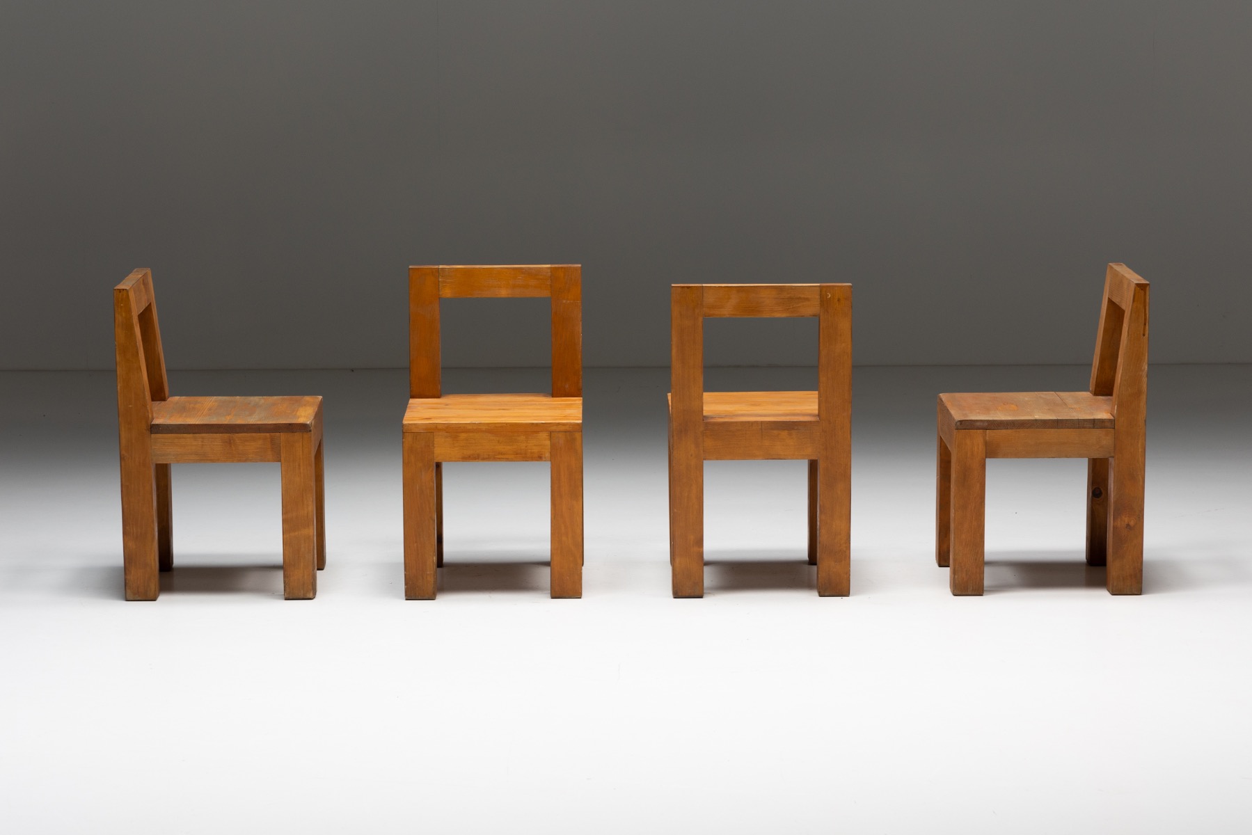 Brutalist Chairs in Solid Pinewood - 1970s