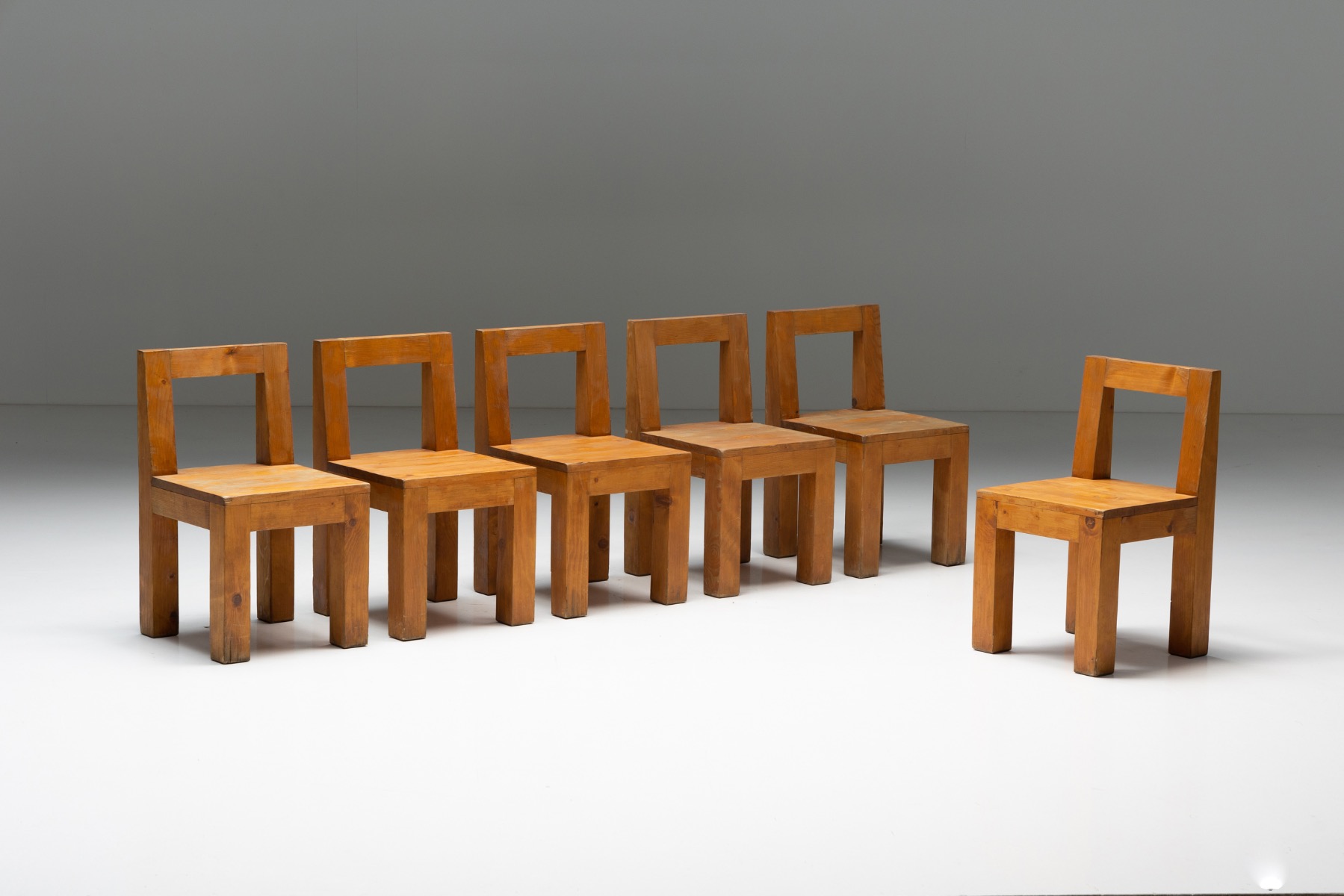 Brutalist Chairs in Solid Pinewood - 1970s