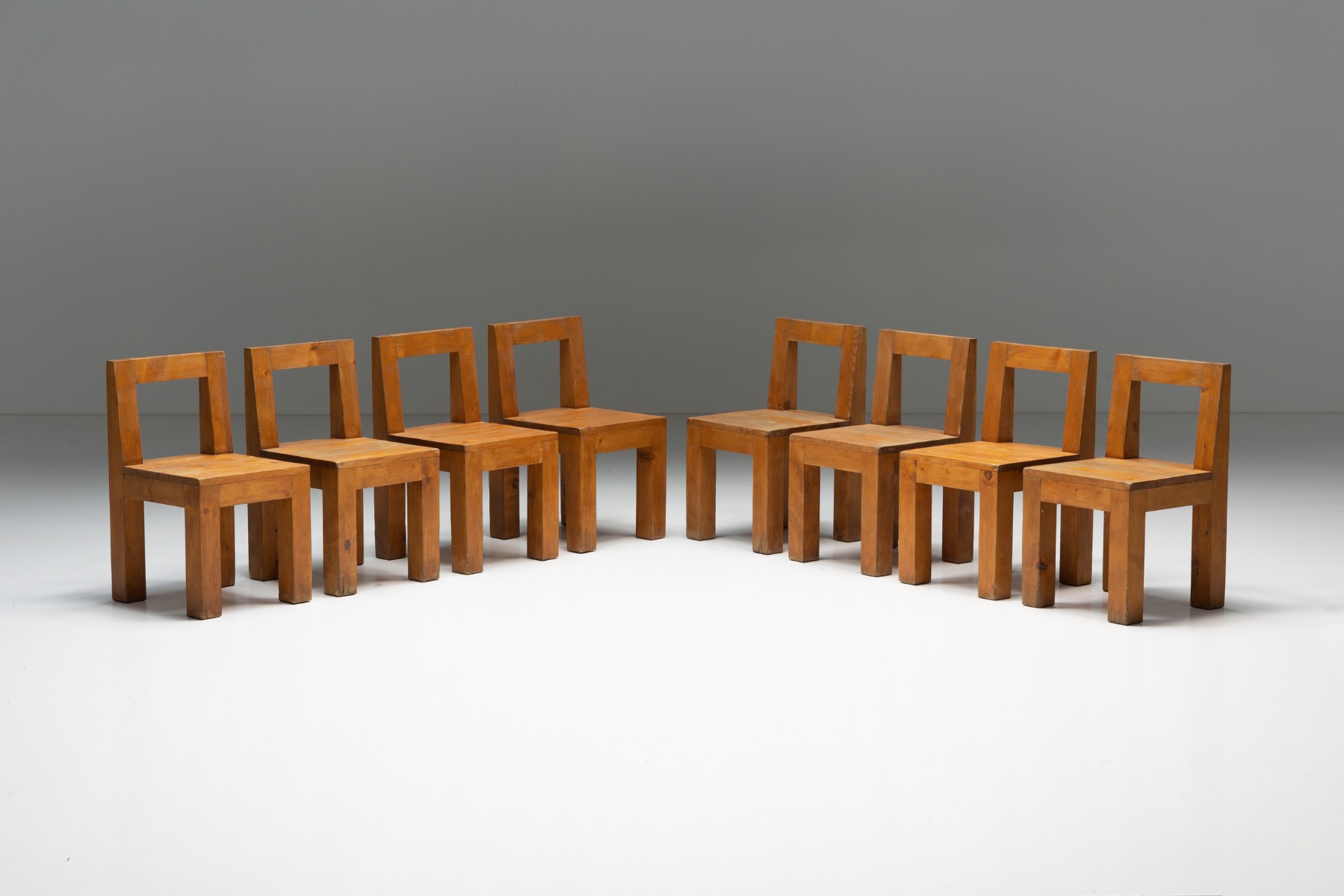 Brutalist Chairs in Solid Pinewood - 1970s