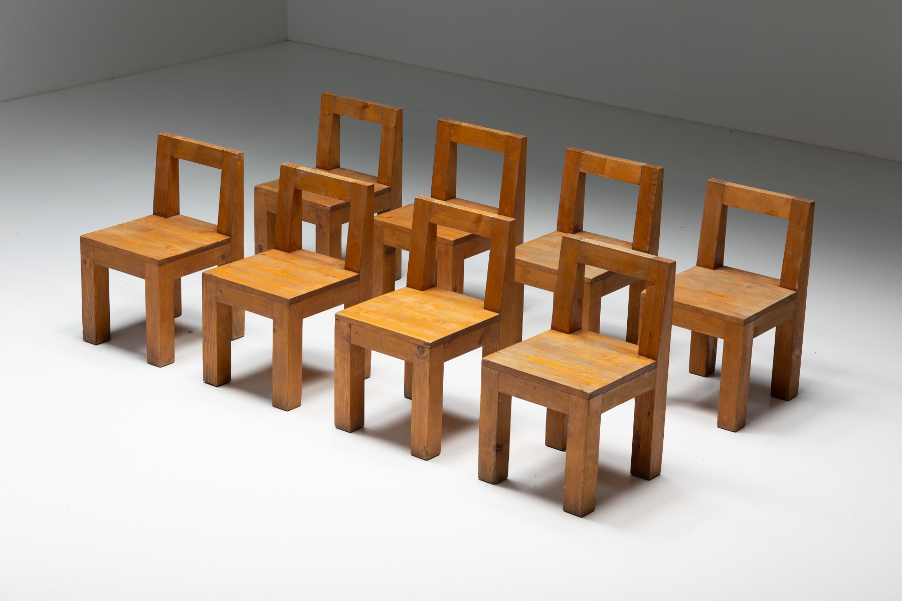 Brutalist Chairs in Solid Pinewood - 1970s