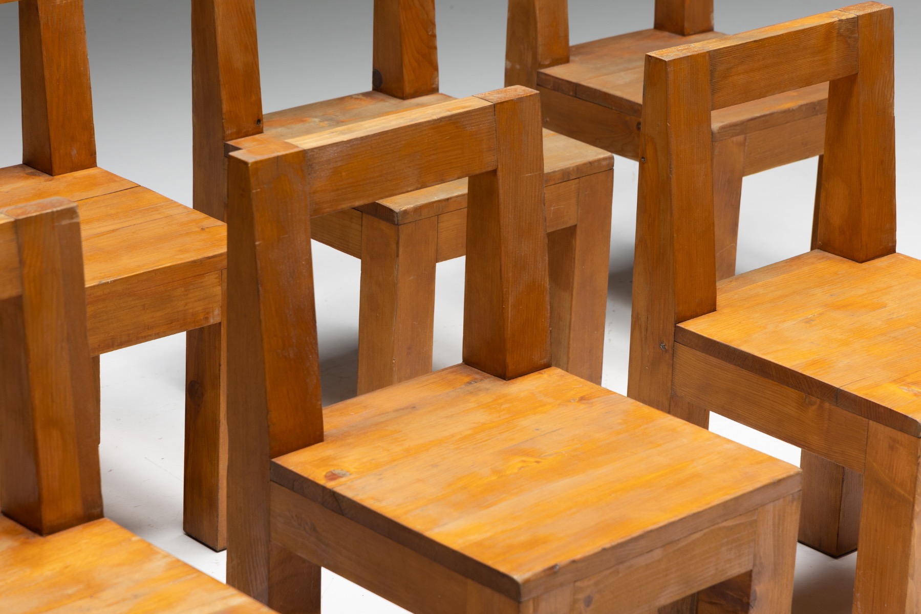 Brutalist Chairs in Solid Pinewood - 1970s