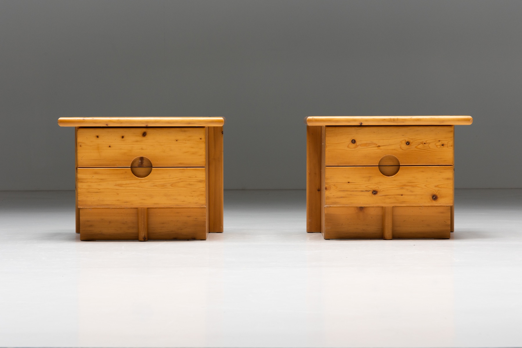 Brutalist Solid Pine Bedside Tables - 1960s