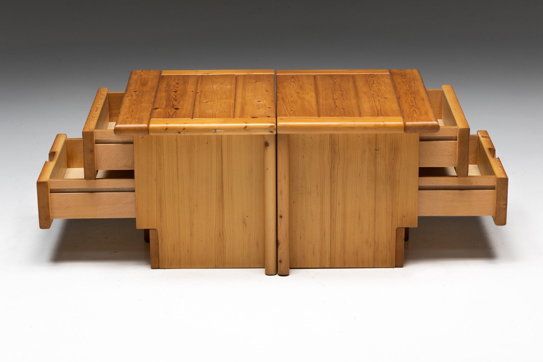 Brutalist Solid Pine Bedside Tables - 1960s