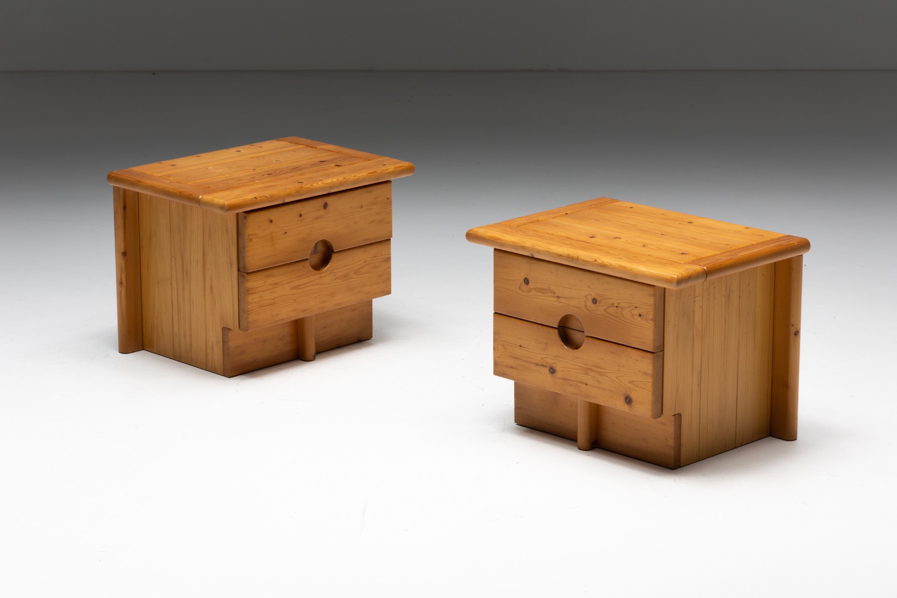 Brutalist Solid Pine Bedside Tables - 1960s