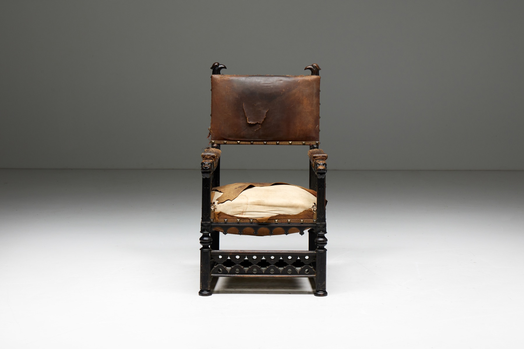 Carved Throne Armchair in Gothic Style - 20th Century