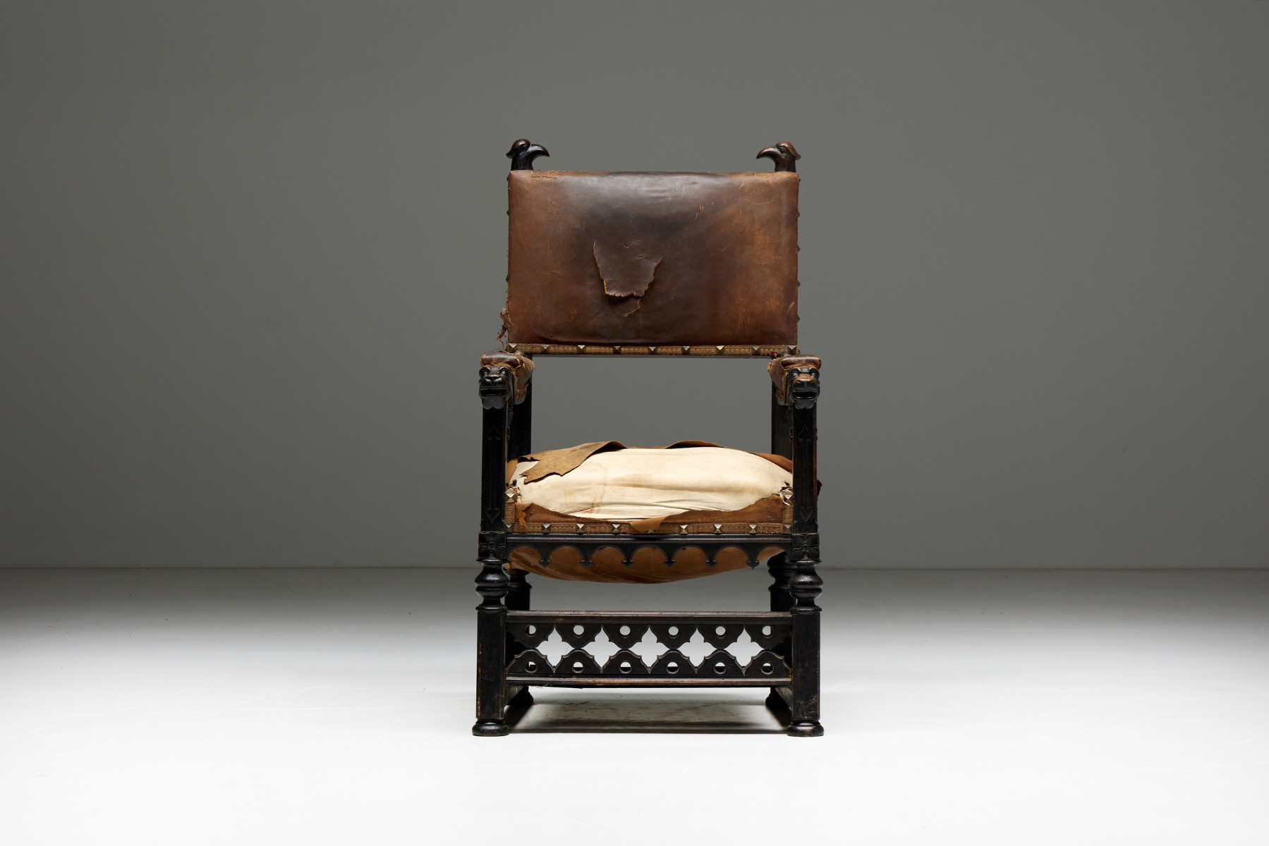 Carved Throne Armchair in Gothic Style - 20th Century