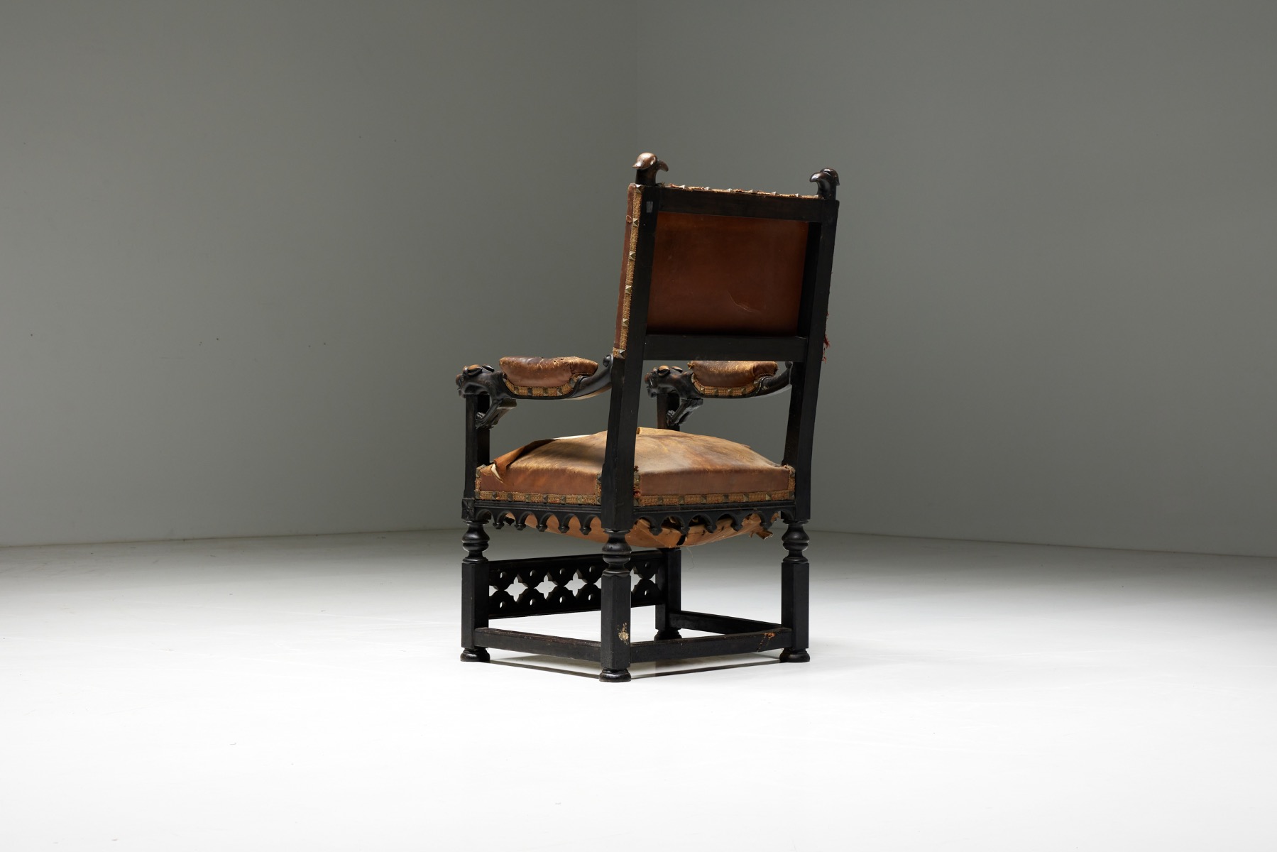 Carved Throne Armchair in Gothic Style - 20th Century