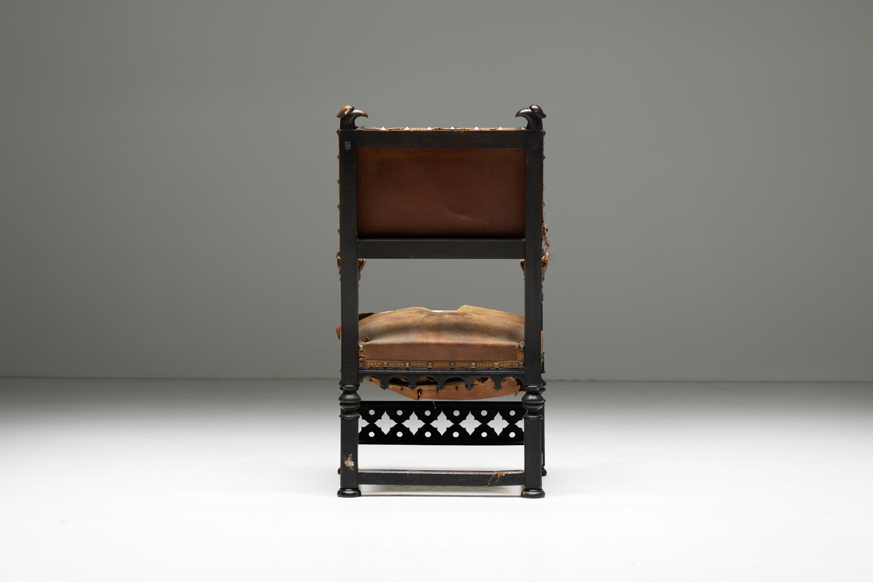 Carved Throne Armchair in Gothic Style - 20th Century