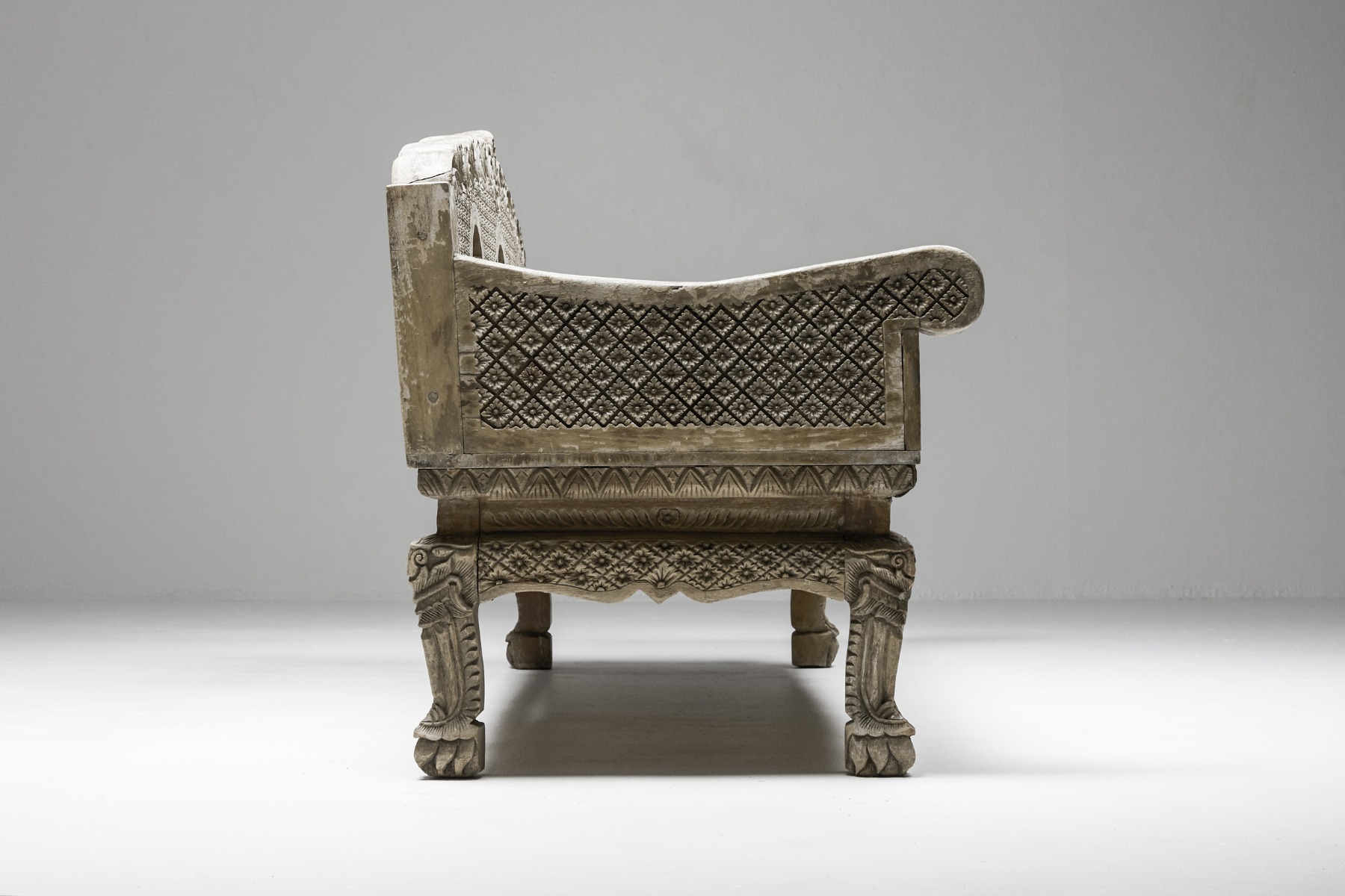 1890s wooden bench in art nouveau style from the Netherlands