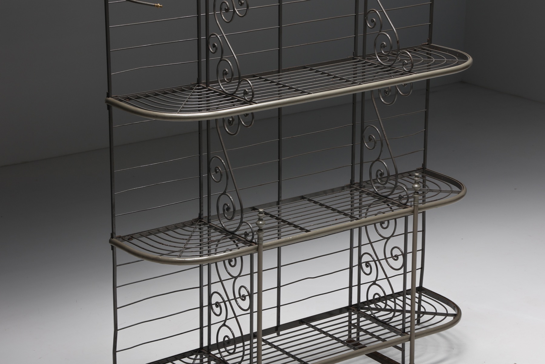 1920s bakery rack in wrought iron for storage