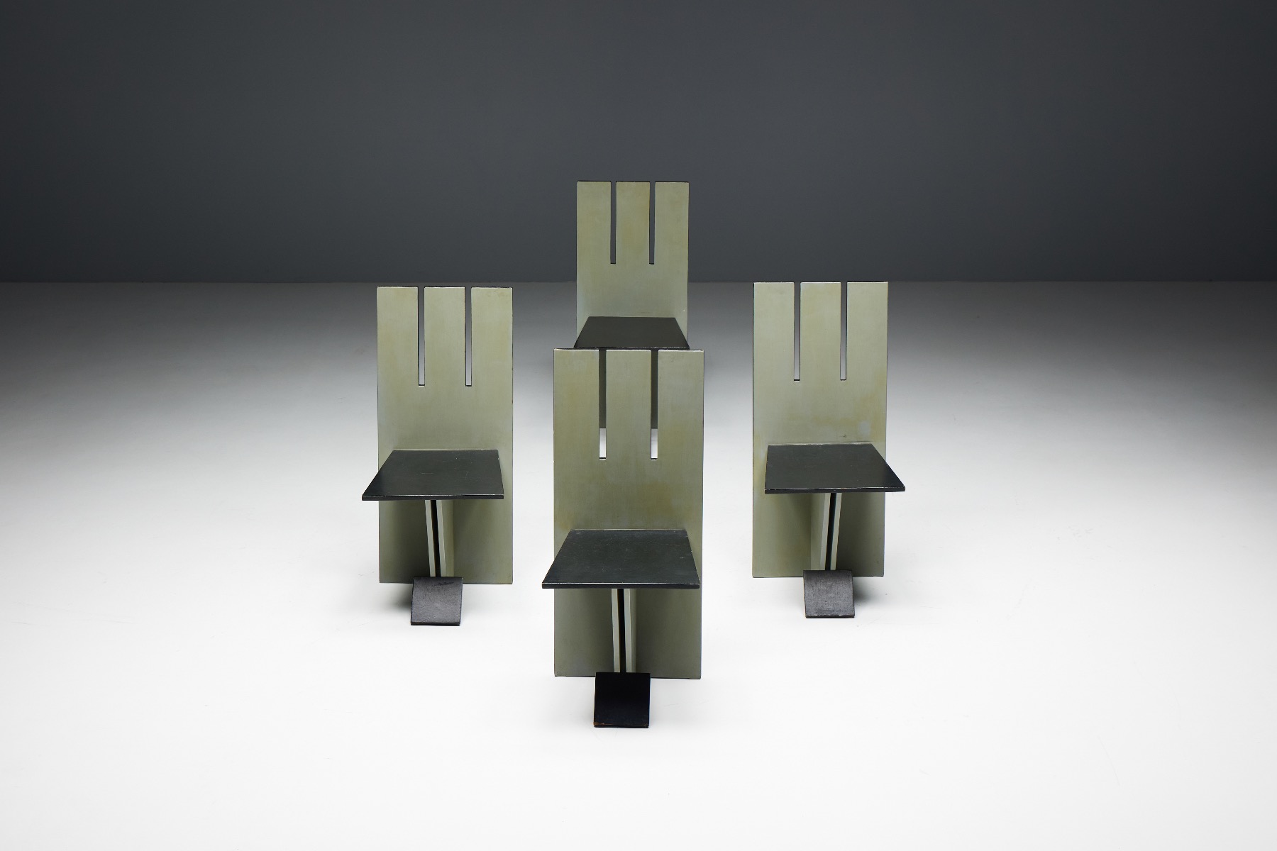 1950s geometric dining chairs in De Stijl style