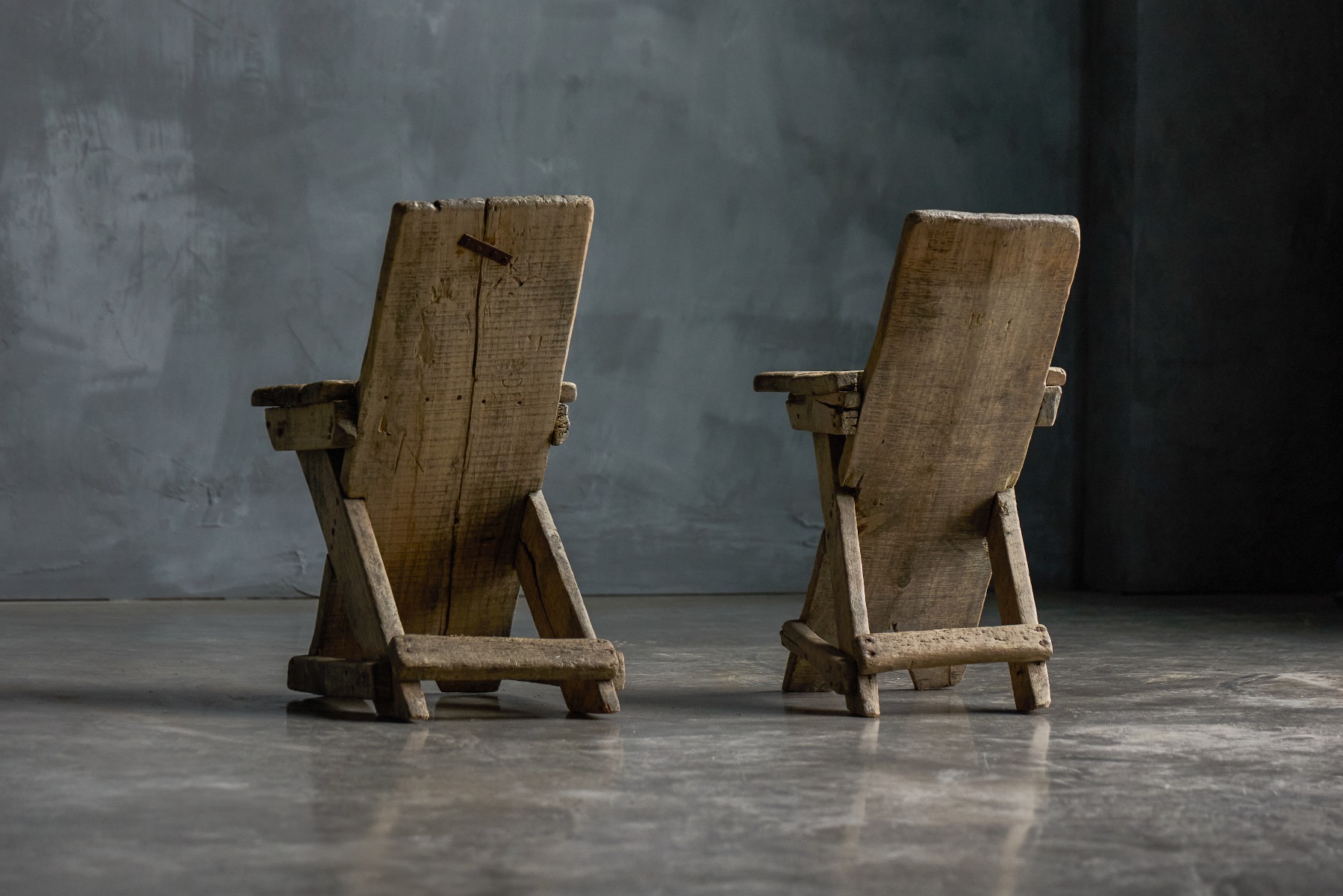 Antique rustic farmhouse chairs set