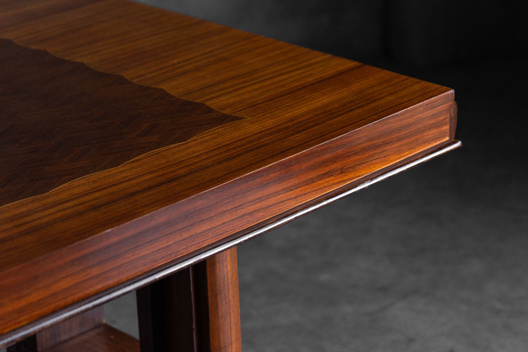 Rectangular walnut parquetry top Art Deco table