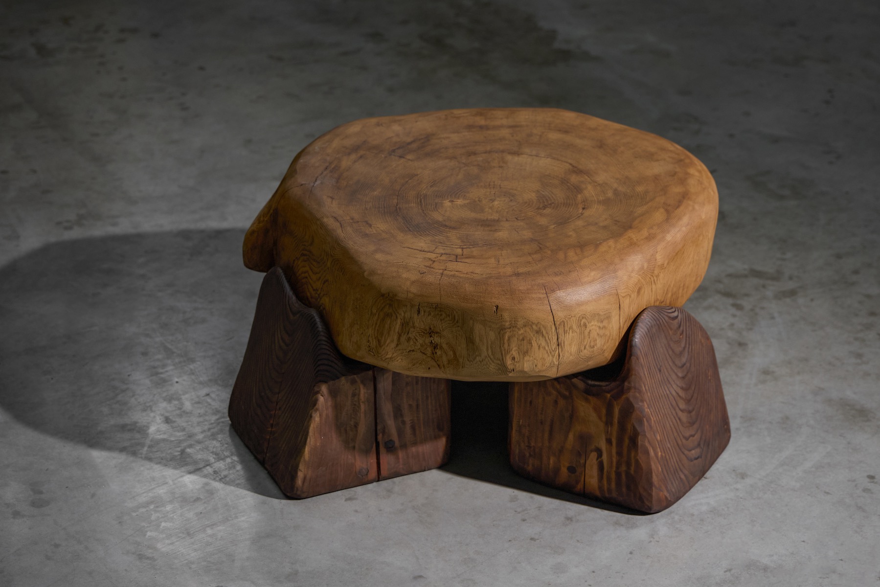 Artisan hand carved coffee table with bold texture