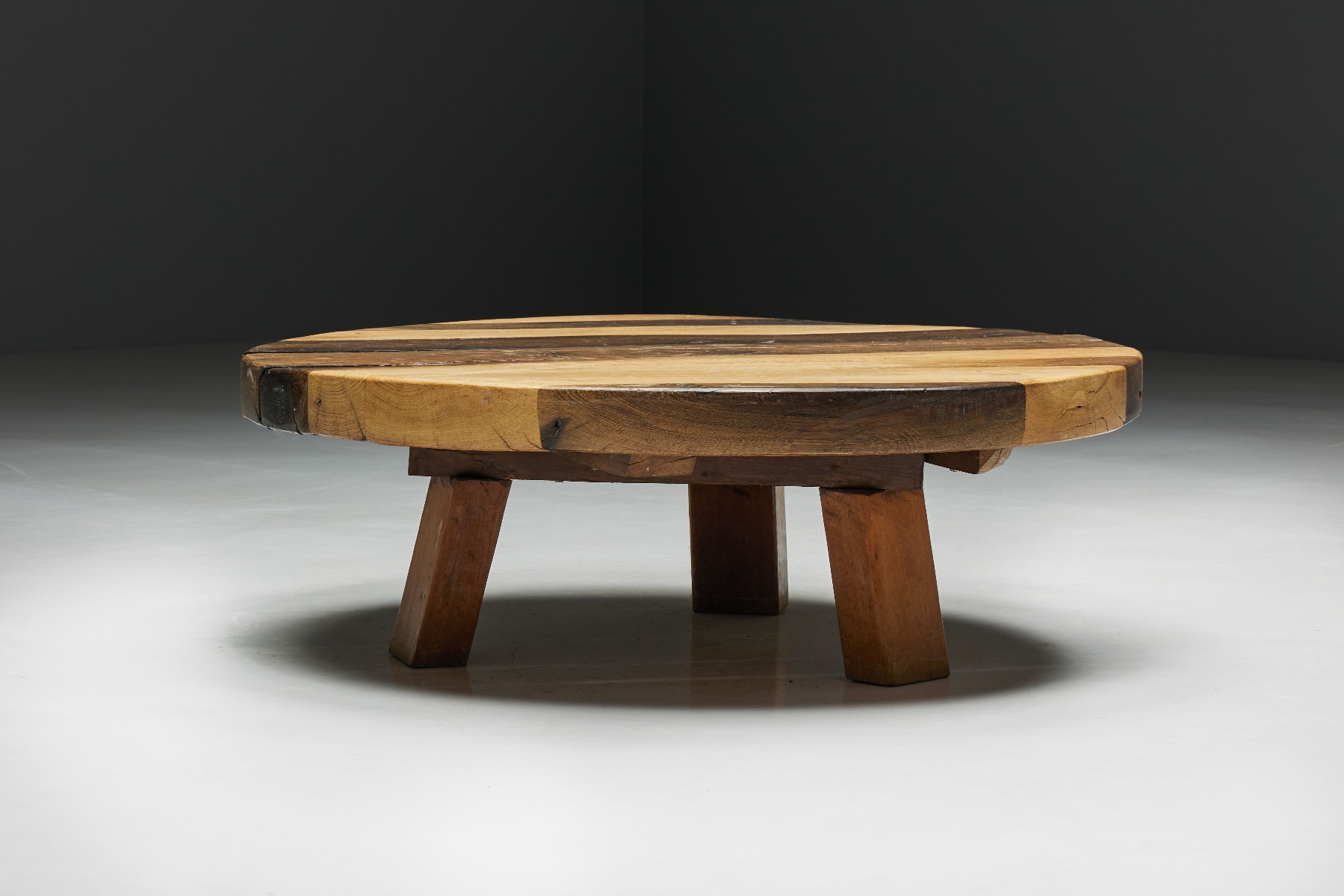 Artisan made round coffee table in wood from the 1950s