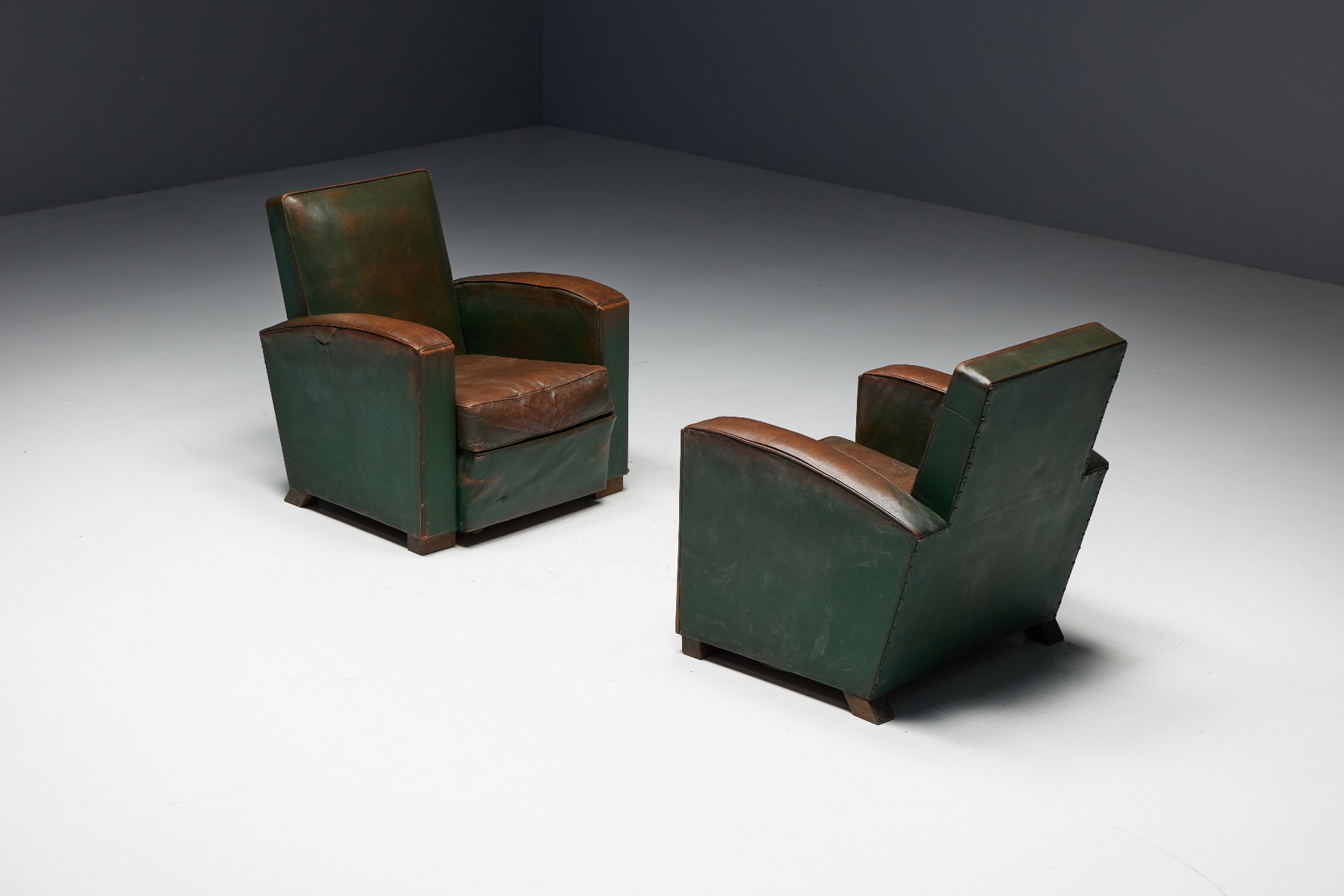 French Art Deco leather armchairs