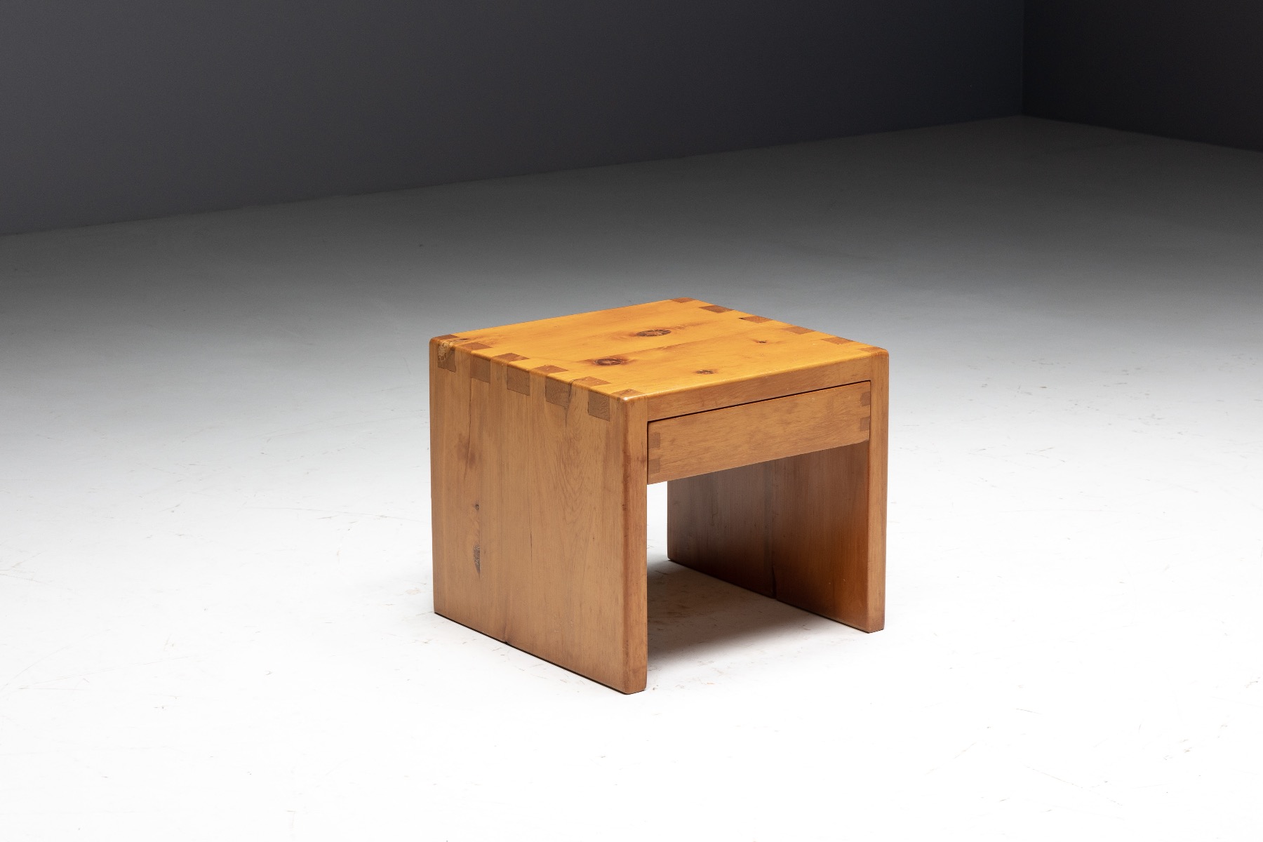 French design bedside table in pine inspired by Charlotte Perriand