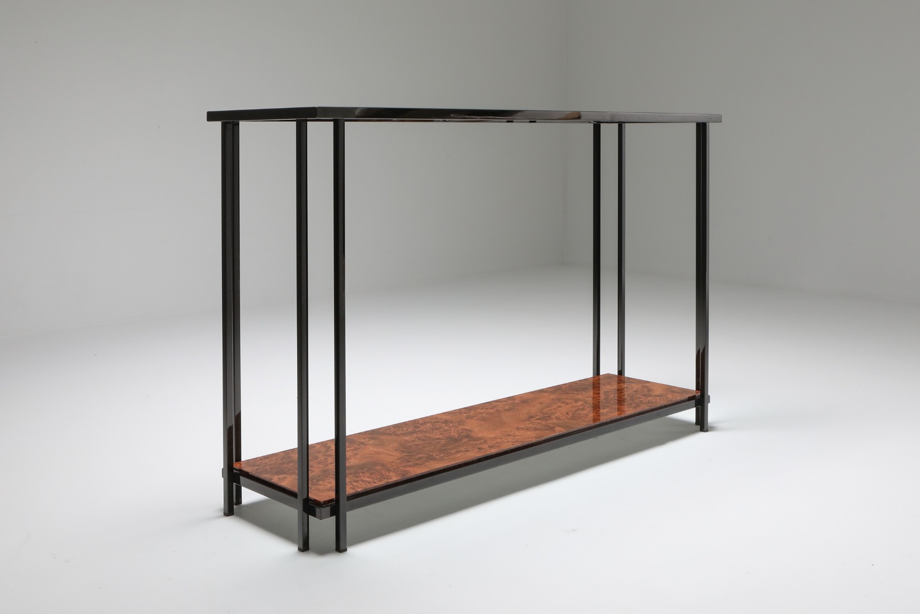 French design console table in black metal from the 1980s