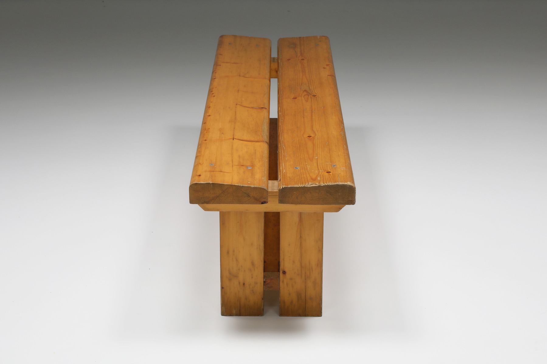 French modernism pine bench by Charlotte Perriand Les Arcs