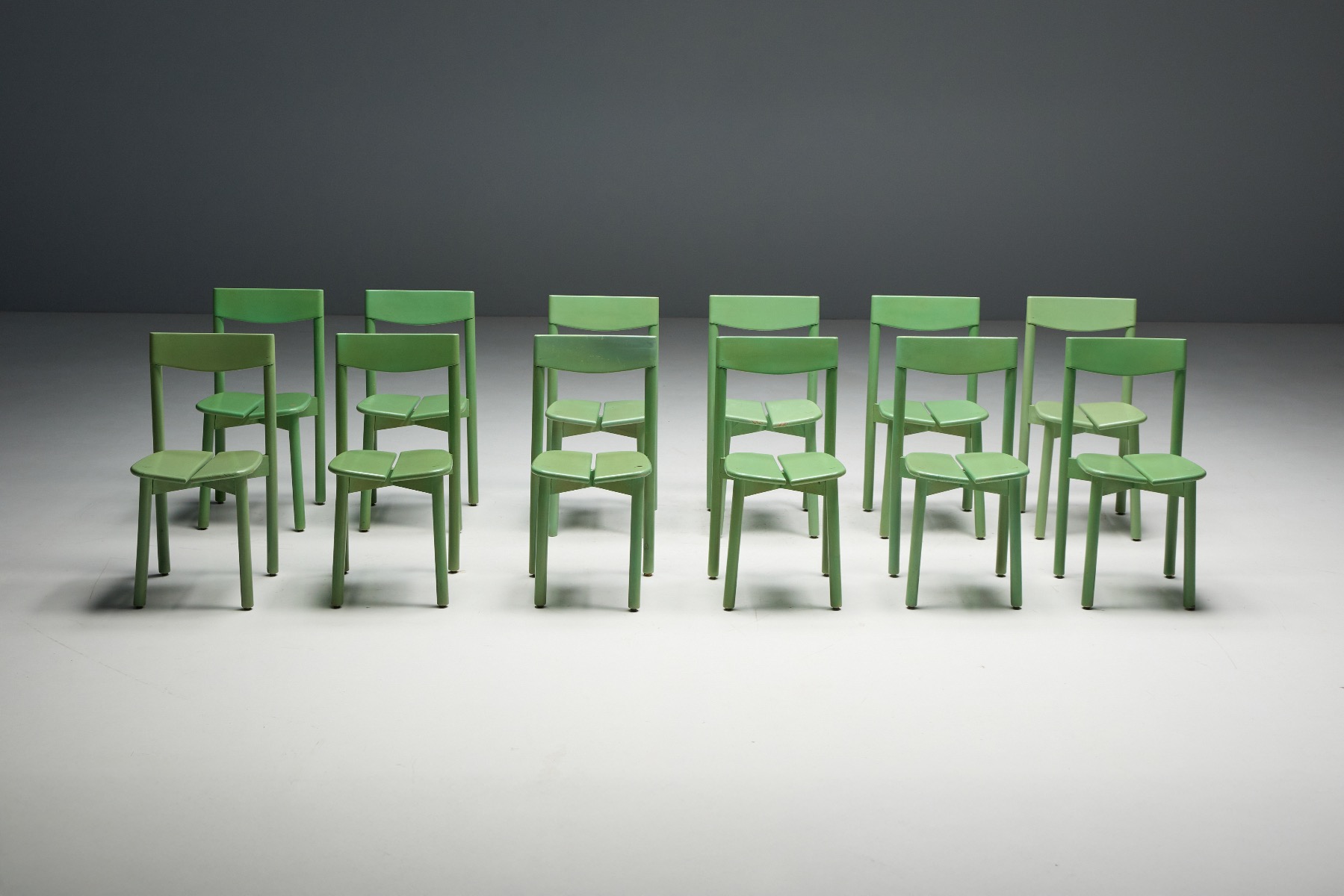 French modernist green dining chairs by Gautier-Delayé